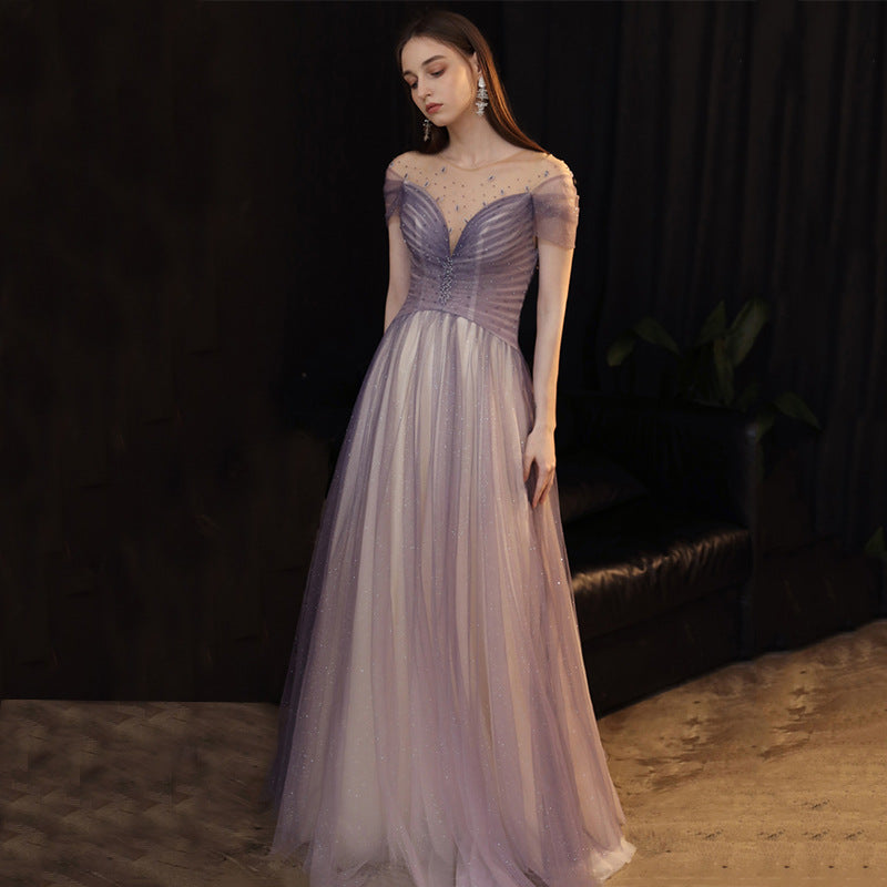 Off Shoulder Shiny Purple Prom Dress - A-Line Tulle Formal Evening Gown 707 | Elegant Homecoming, Quinceañera & Wedding Guest Dress