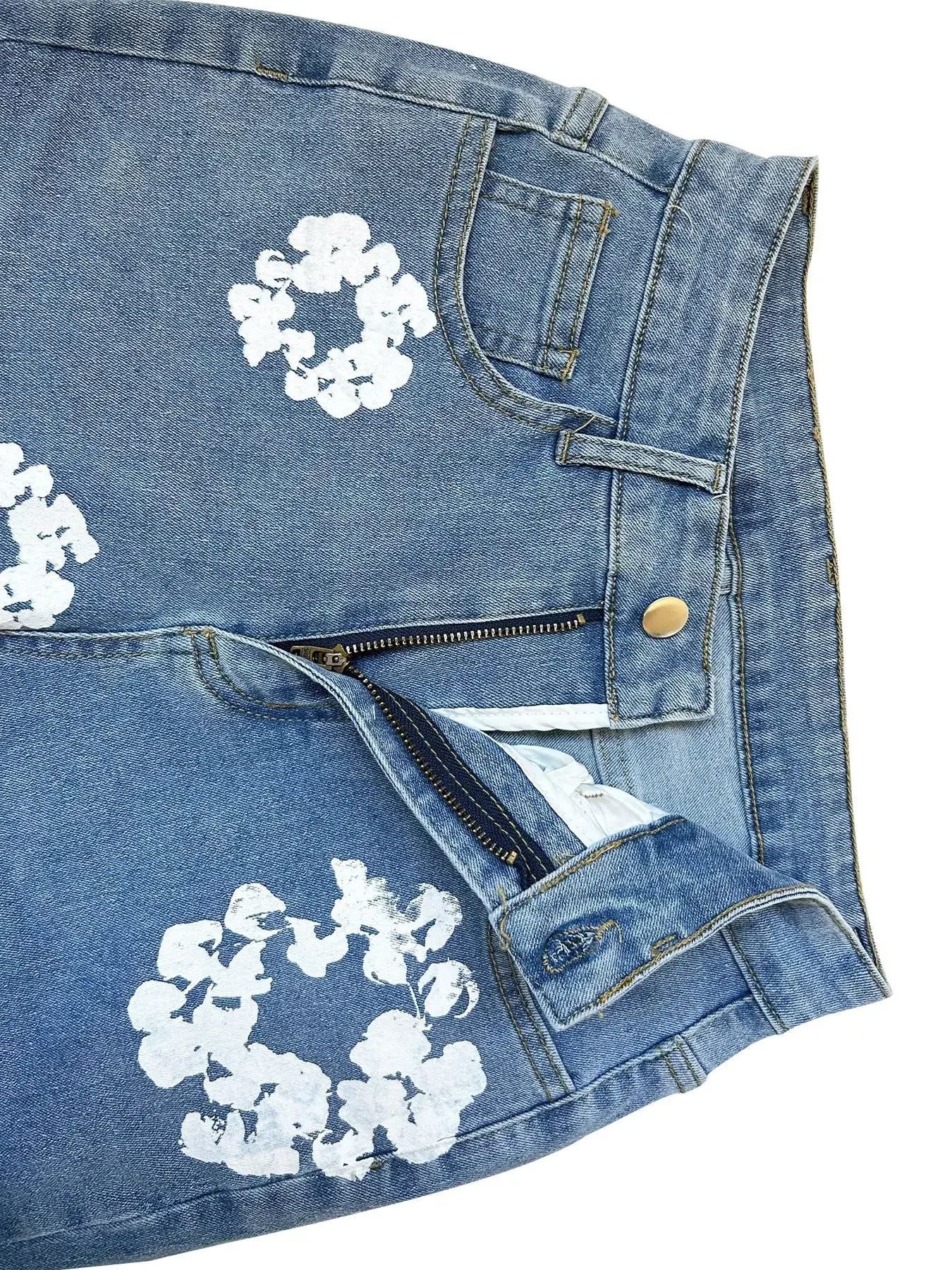 Floral Printed Women's High Waist Stretch Denim Jeans with Zipper Fly | Trendy Spring Fashion Pants for Casual Wear & Street Style