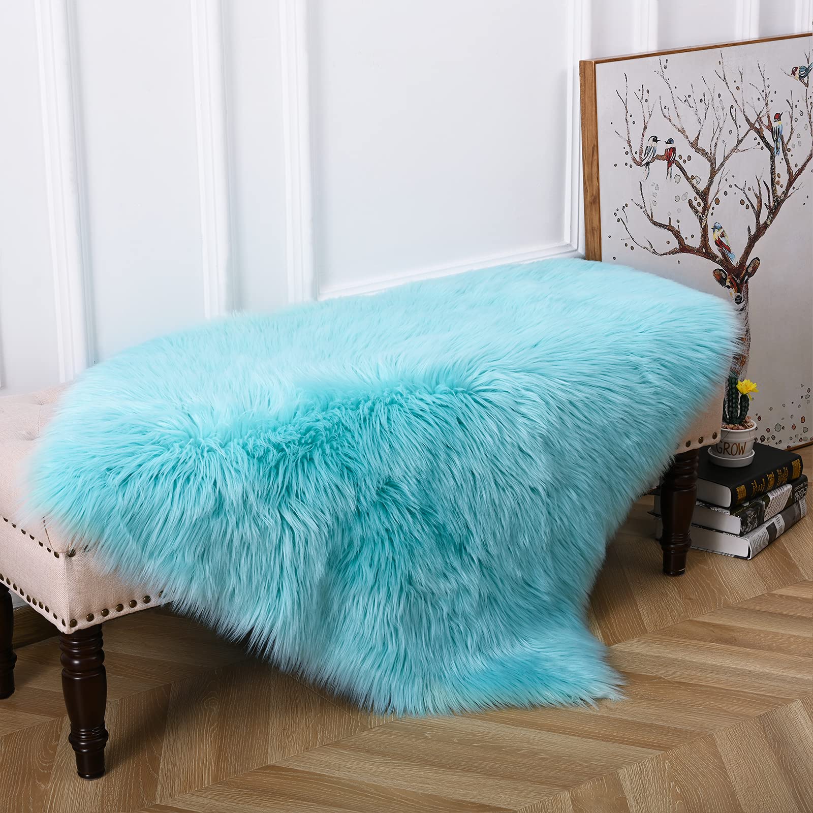 Ultra Soft Faux Sheepskin Fur Area Rug - Fluffy Shag Rug 3x5 Feet in Teal Blue | Cozy Living Room, Bedroom & Nursery Decor