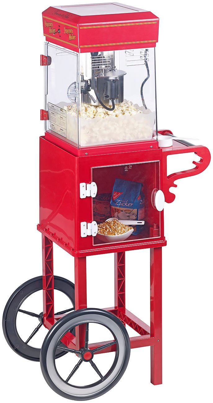 Vintage Style Popcorn Machine with Cart - Rosenstein & Söhne Commercial Popcorn Maker for Home Theater, Movie Nights, and Party Snacks