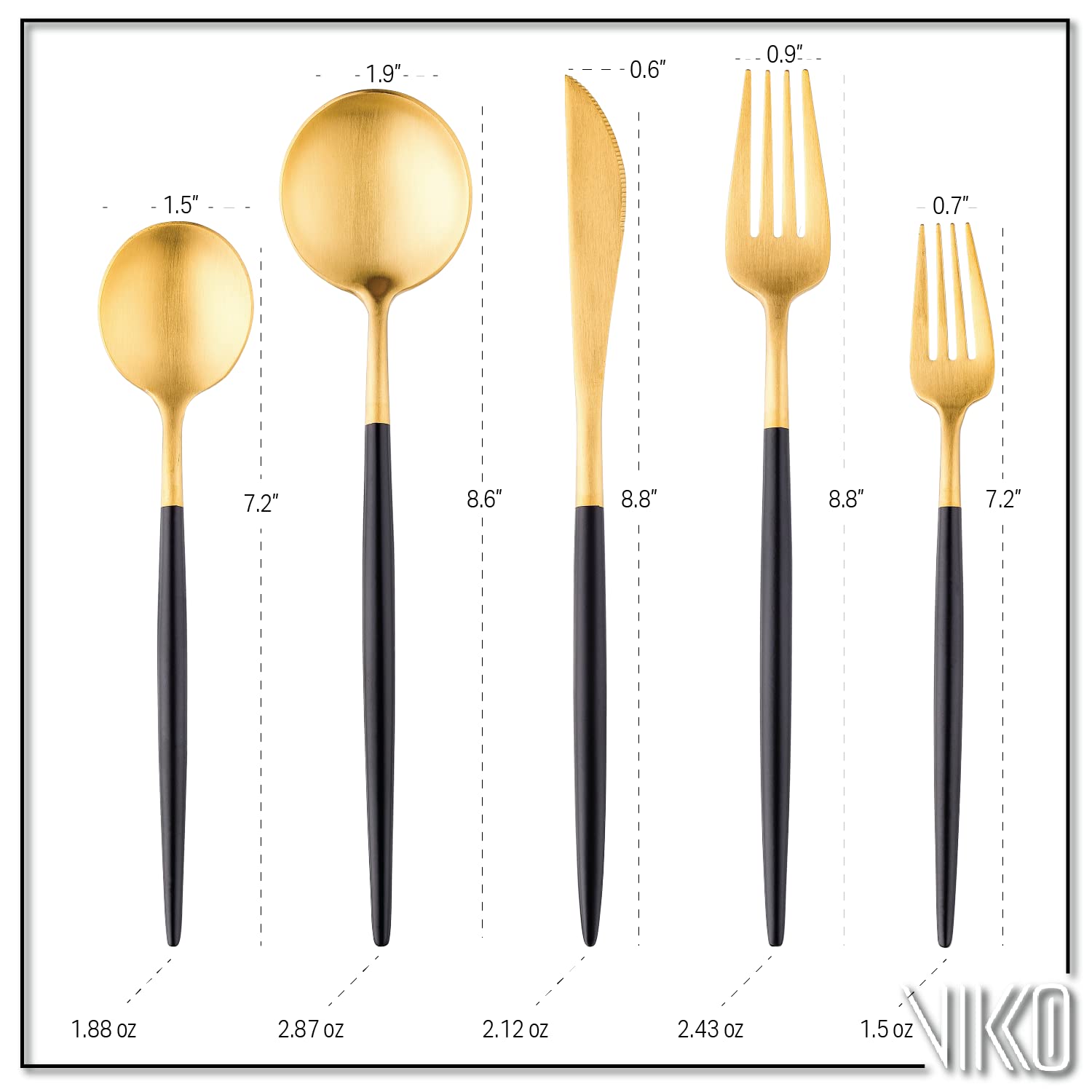 Vikko Decor Modern Silverware Set - Matte Black & Gold 18/10 Stainless Steel Flatware - 20-Piece Cutlery Set for 4 - Elegant Two-Toned Long Handled Dining Utensils - Perfect for Fine Dining, Dinner Parties & Upscale Restaurants
