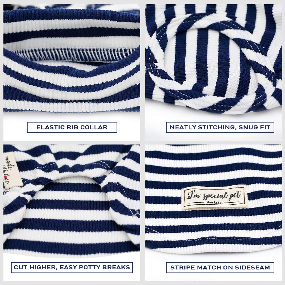 ISPET Classic Striped Dog Tank Top - Soft Breathable Cotton Dog T-Shirt for Small Medium Large Dogs - Blue Summer Cooling Vest for Outdoor Walks & Beach Trips