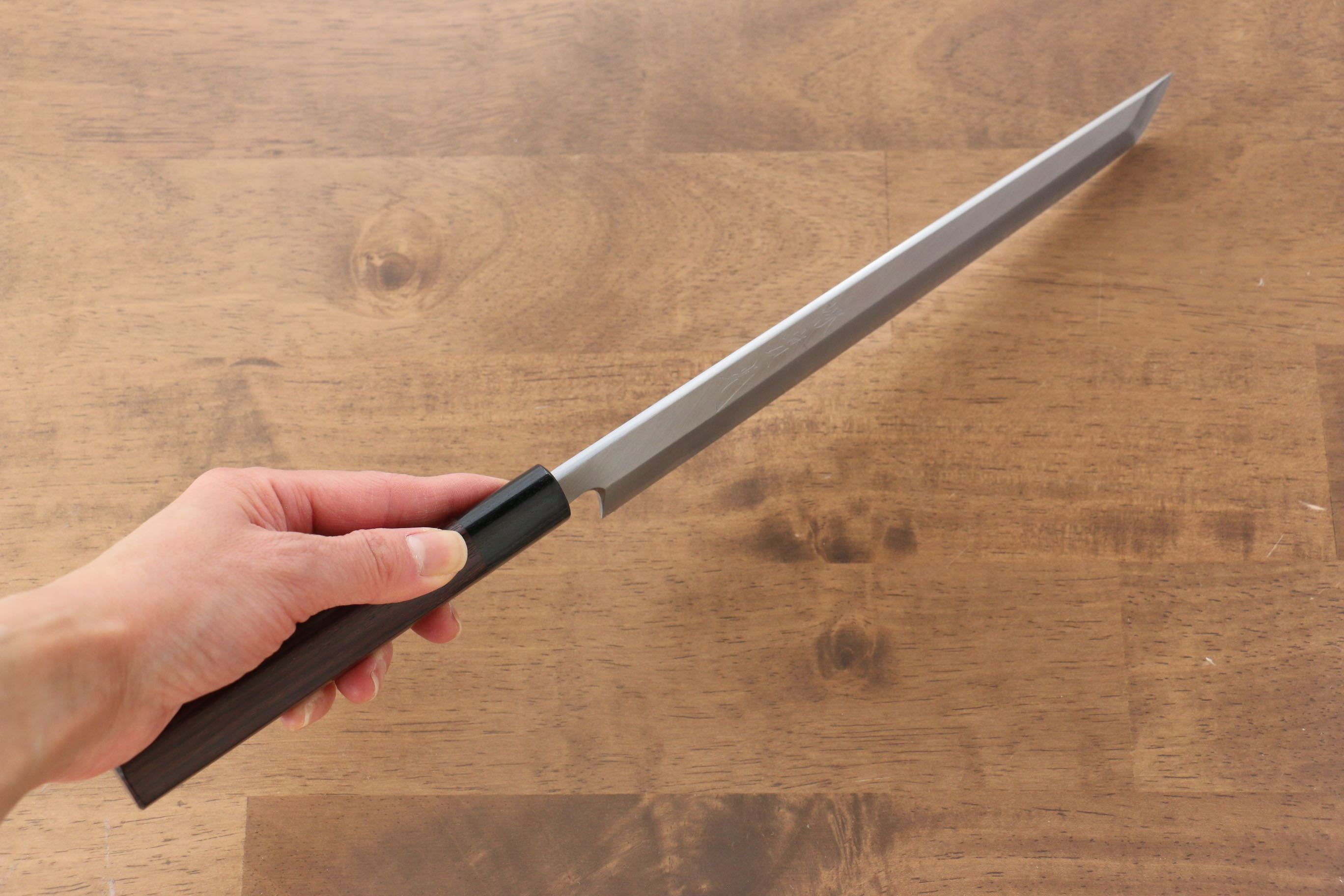 Premium Jikko White Steel No.2 Sakimaru Yanagiba 240mm Japanese Sushi Knife with Exquisite Shitan Handle - Perfect for Sushi Chefs & Professional Japanese Cuisine Preparation