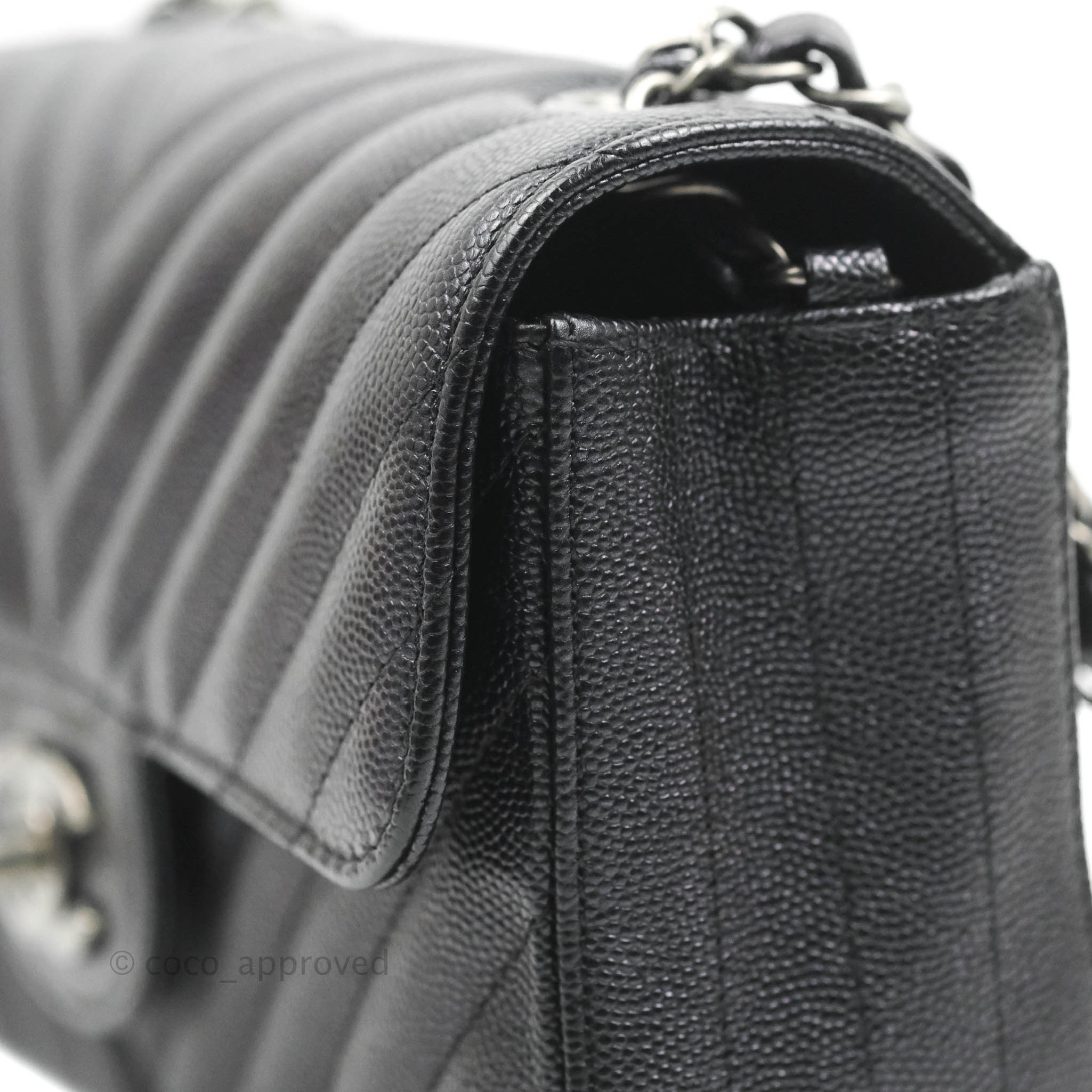 Chanel Chevron Mini Rectangular Flap Bag in Iridescent Black Caviar Leather with Ruthenium Hardware - Perfect for Evening Events, Parties & Luxury Fashion Accessories