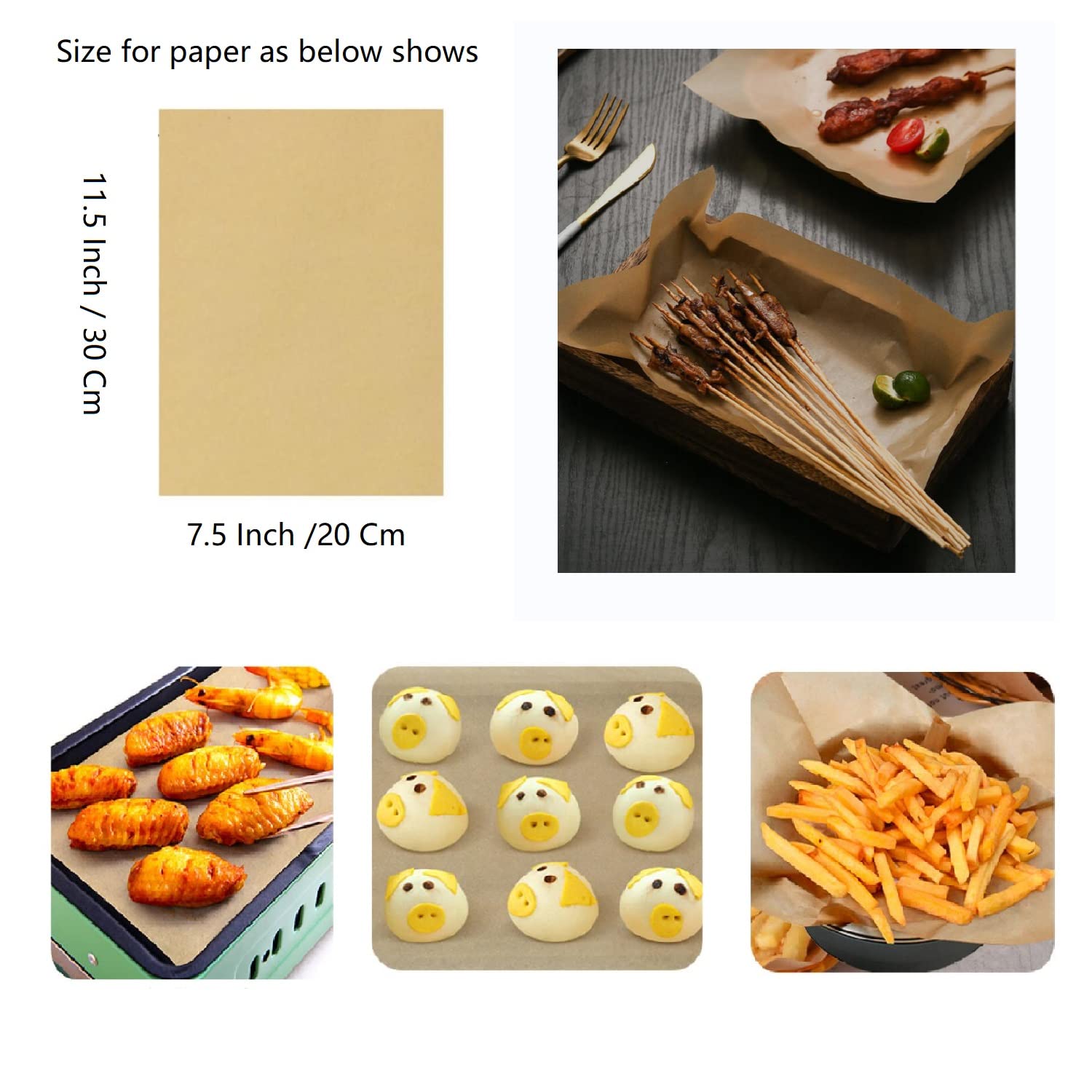 7.5x11.5 Inches Unbleached Parchment Paper Sheets - 100-Pack Non-Stick Baking Paper for Cooking, Grilling, Steaming & Air Frying | Perfect for Cookies, Hamburgers, Pans & More | Eco-Friendly Kitchen Essential