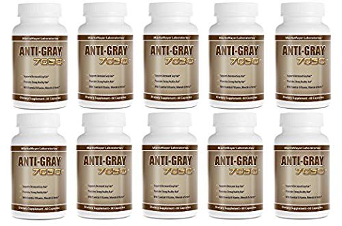 Anti-Gray Hair 7050 Supplement - 60 Capsules per Bottle (10 Bottles) - Restores Natural Hair Color & Prevents Premature Graying - Perfect for Men & Women Seeking Youthful Hair