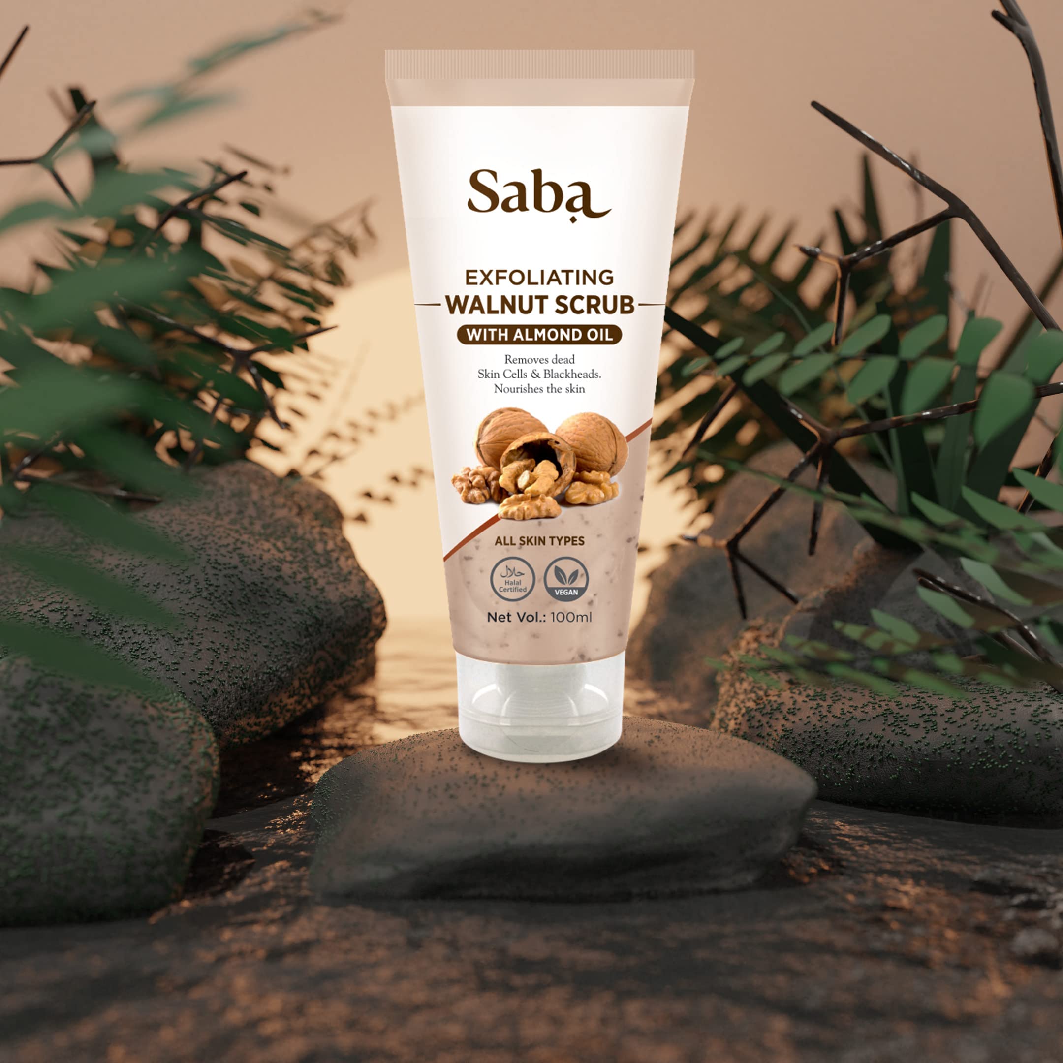 **Saba Exfoliating Walnut Scrub, Daily Moisturizing & Anti-Acne Neem Face Wash Combo – 3-Pack (100ml Each) for All Skin Types – Deep Cleansing, Hydration & Acne Control – Perfect for Daily Skincare Routine**