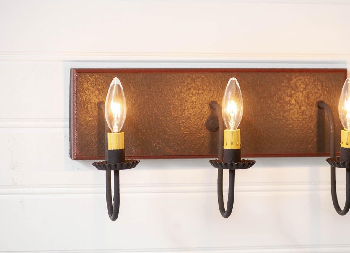 Irvin's Country Tinware 3-Light Vanity Light Fixture - Espresso Finish with Salem Brick Design - Perfect for Bathroom, Bedroom, and Farmhouse Decor
