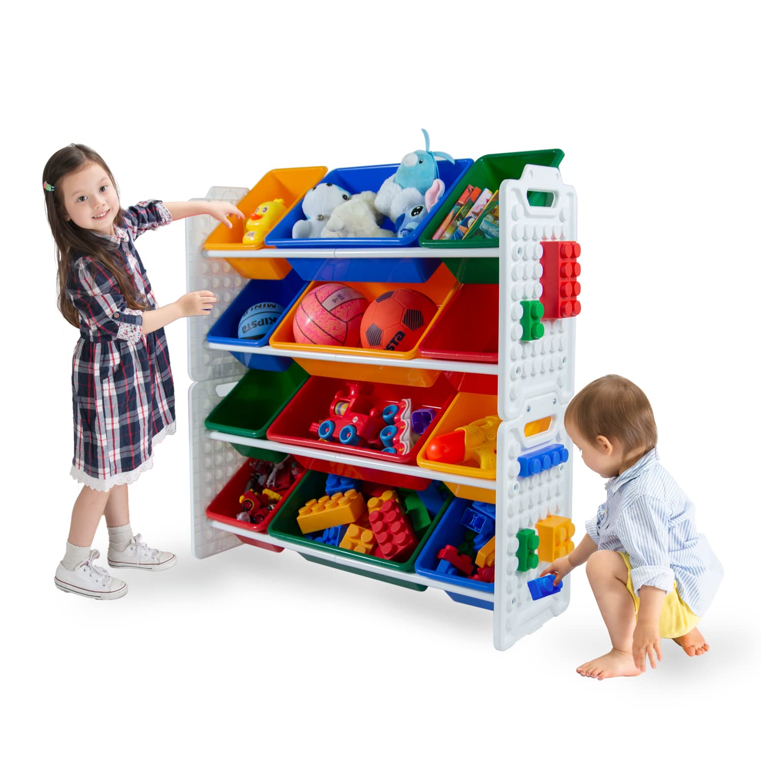 UNiPLAY 12-Bin Toy Organizer with Removable Storage Bins - Kids Book & Toy Storage for Building Blocks, School Supplies | Durable Plastic Organizer for Playroom, Classroom & Home Organization (Primary Colors)