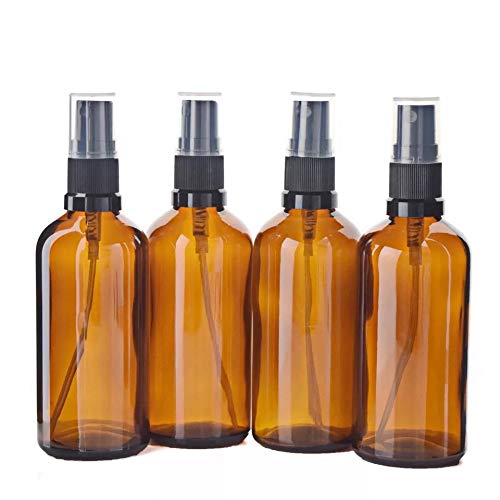 JARBAZAAR 4-Pack 100ml Amber Glass Spray Bottles with Fine Mist Pump for DIY Perfume, Essential Oils, Aromatherapy, Beauty Products - Perfect for Home, Travel & Skincare Routine