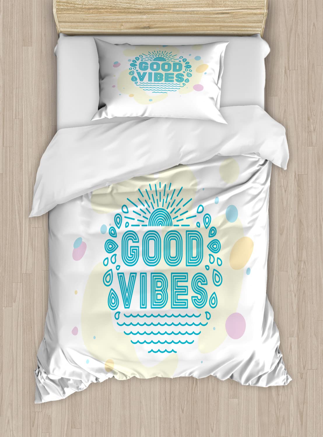 Ambesonne Ocean-Inspired Duvet Cover Set - Twin Size 2-Pack with 2 Duvet Covers & 2 Pillowcases | Turquoise Yellow Pink Beach Theme | Summer Holiday Bedding for Coastal Decor, Guest Rooms & Vacation Homes