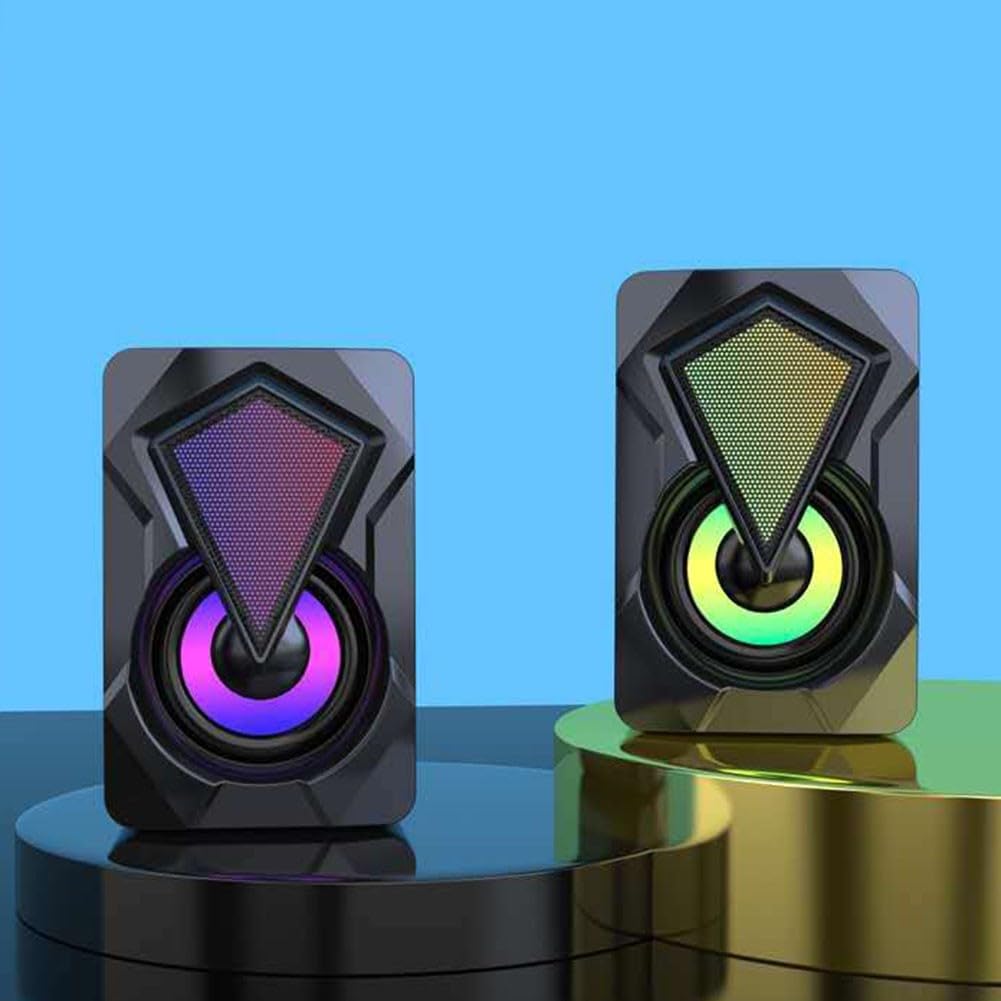 GLOBALHUT USB-Powered Computer Speakers with Stereo Sound, 3W*2 Output, RGB Lighting for PC, Laptop, Gaming, and Home Office Use