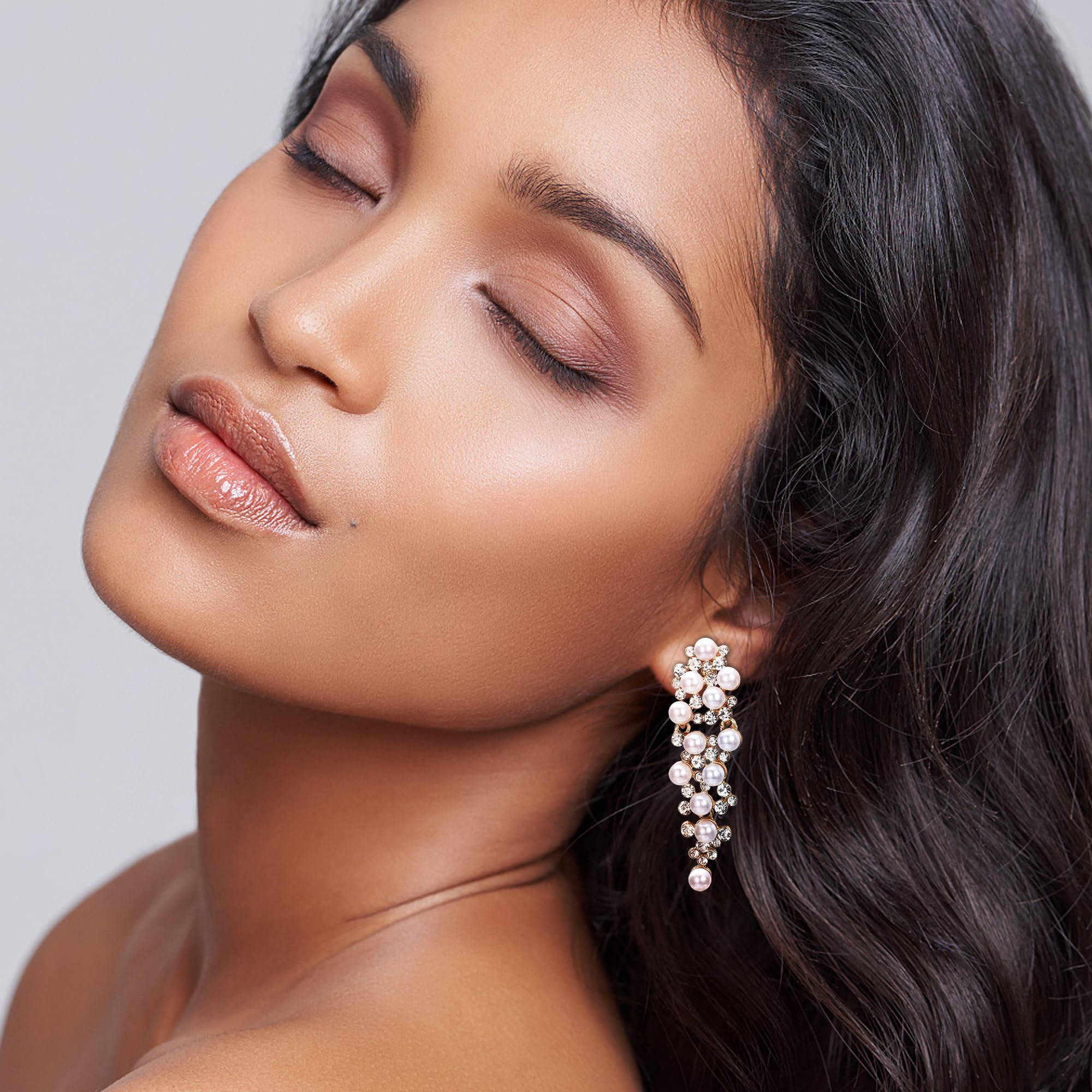 Elegant Silver Drop Pearl Clip-On Earrings for Women – Long Dangle Bridal Jewelry for Weddings, Parties & Special Occasions