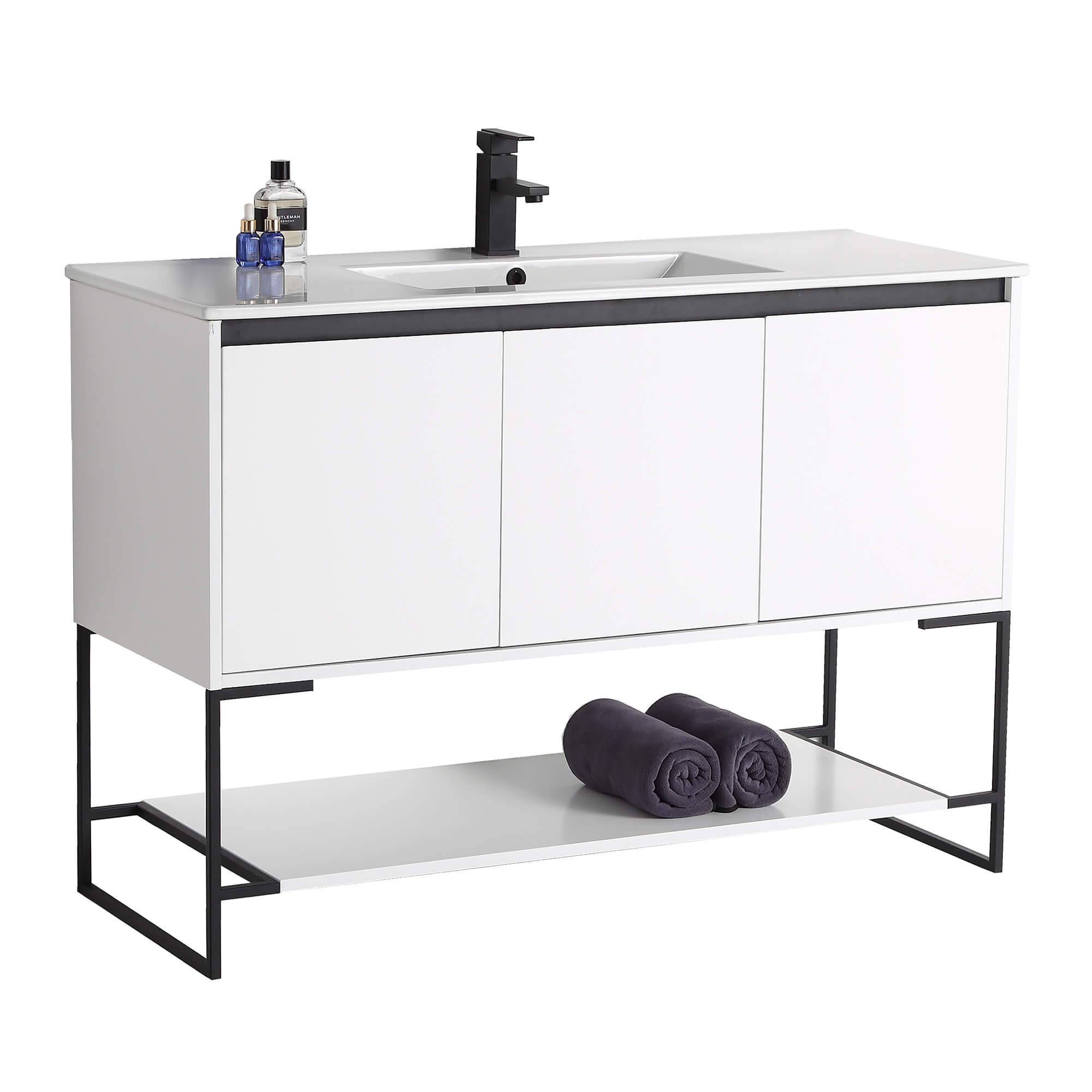 48 Inch Modern Bathroom Vanity with Sink - Space-Saving Knob-Free Design for Small Bathrooms | Durable Contemporary Vanity Set with Soft-Close Drawers | Perfect for Apartments, Condos & Master Baths (Urbania Collection)