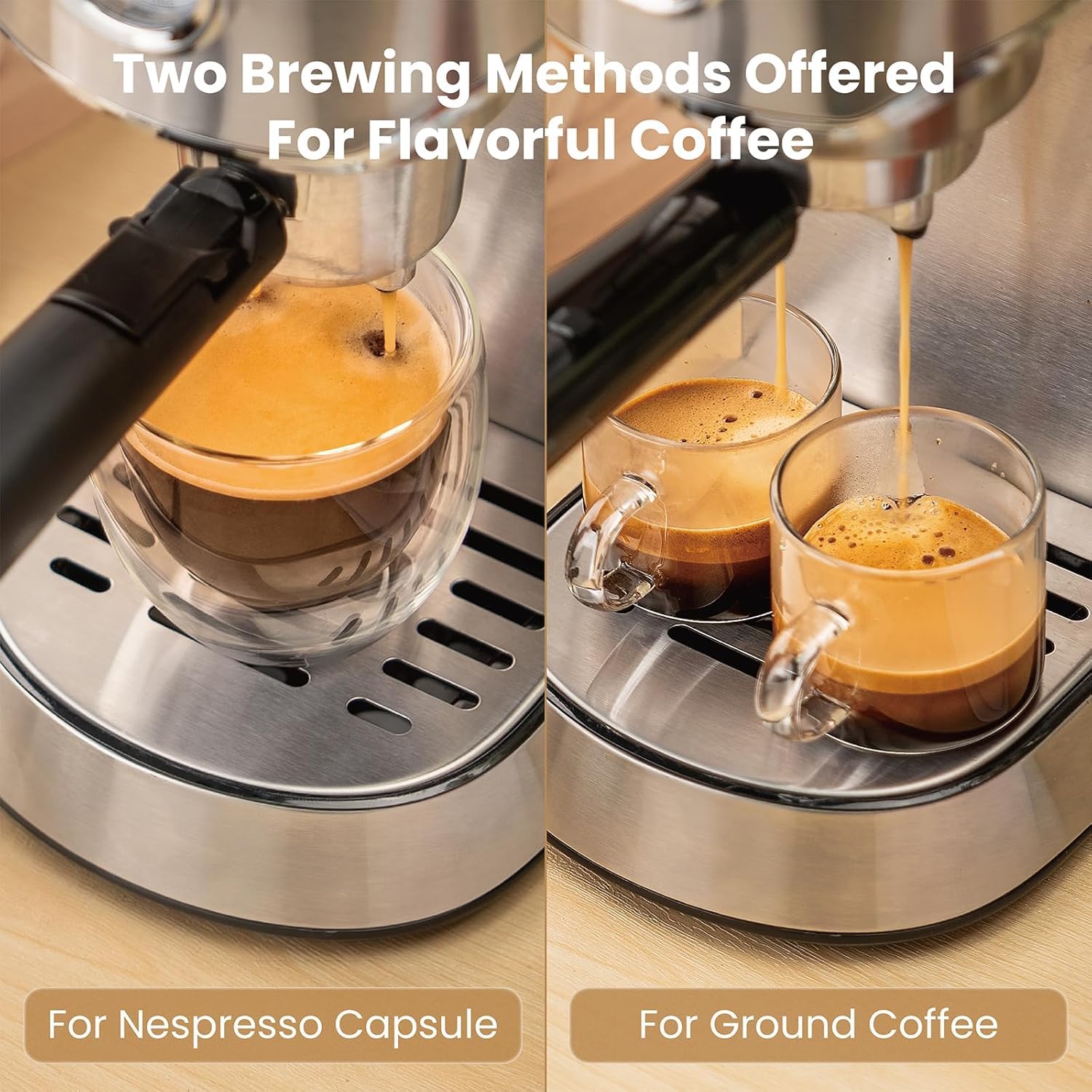 Gevi Commercial Espresso Machine for Nespresso Original Capsules & Ground Coffee - Professional Coffee Maker with Milk Frother for Cappuccino & Latte - Perfect for Home, Office & Coffee Shop Use