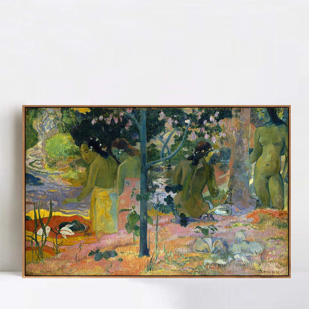 INVIN ART Framed Canvas Giclee Print - The Bather by Paul Gauguin - Premium Wall Art for Living Room & Home Office Decor (24x32 Inches, Wooden Slim Frame) - Perfect for Modern Interior Design & Art Lovers