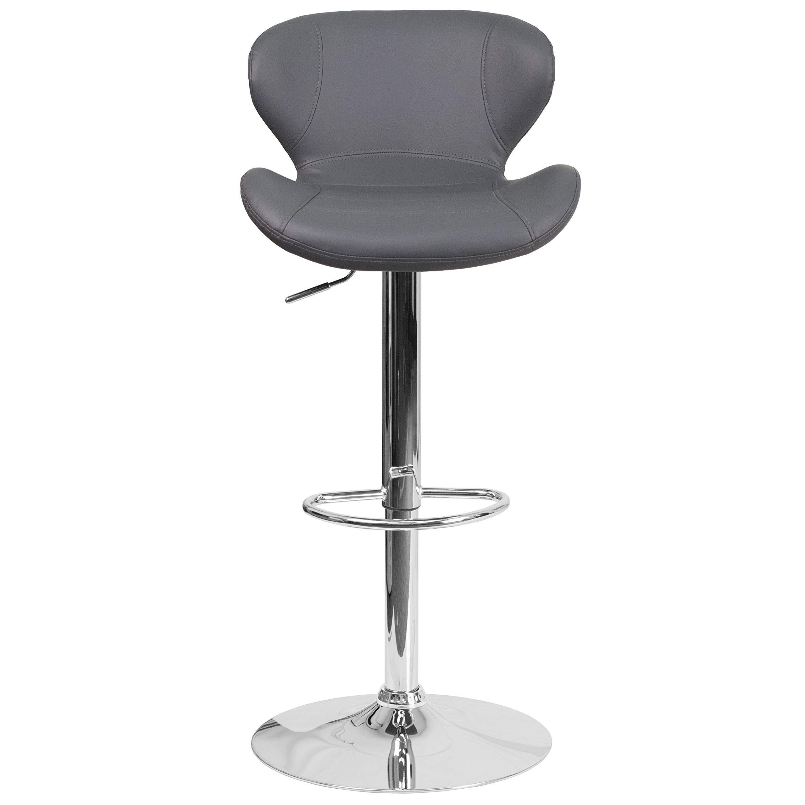 Adjustable Height Gray Vinyl Bar Stool with Curved Back - Perfect for Kitchen Islands, Breakfast Bars & Home Decor