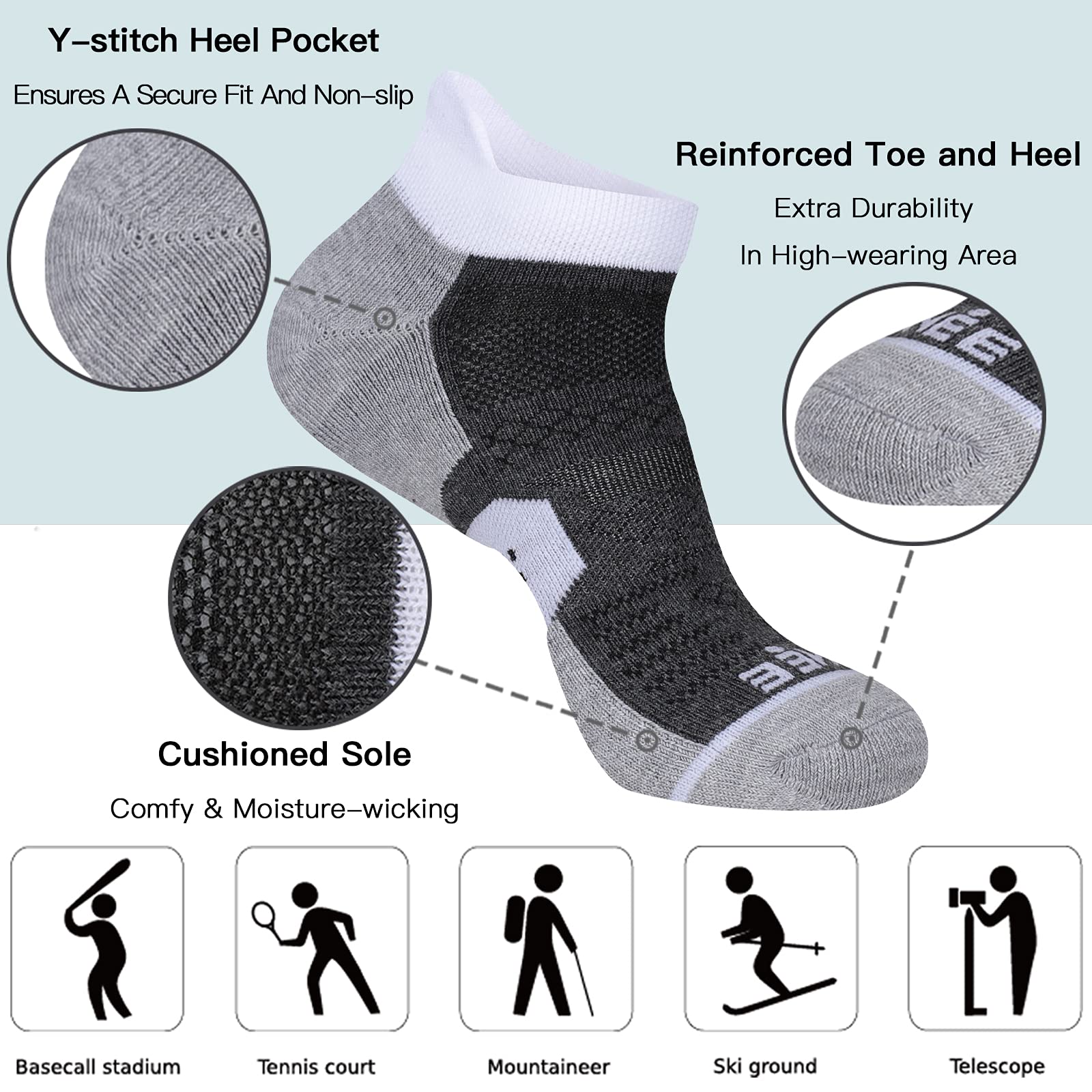 JOYNÉE 6 Pack Men's Running Ankle Socks with Cushion Support - Breathable Low Cut Athletic Sport Socks for Jogging, Gym & Daily Wear