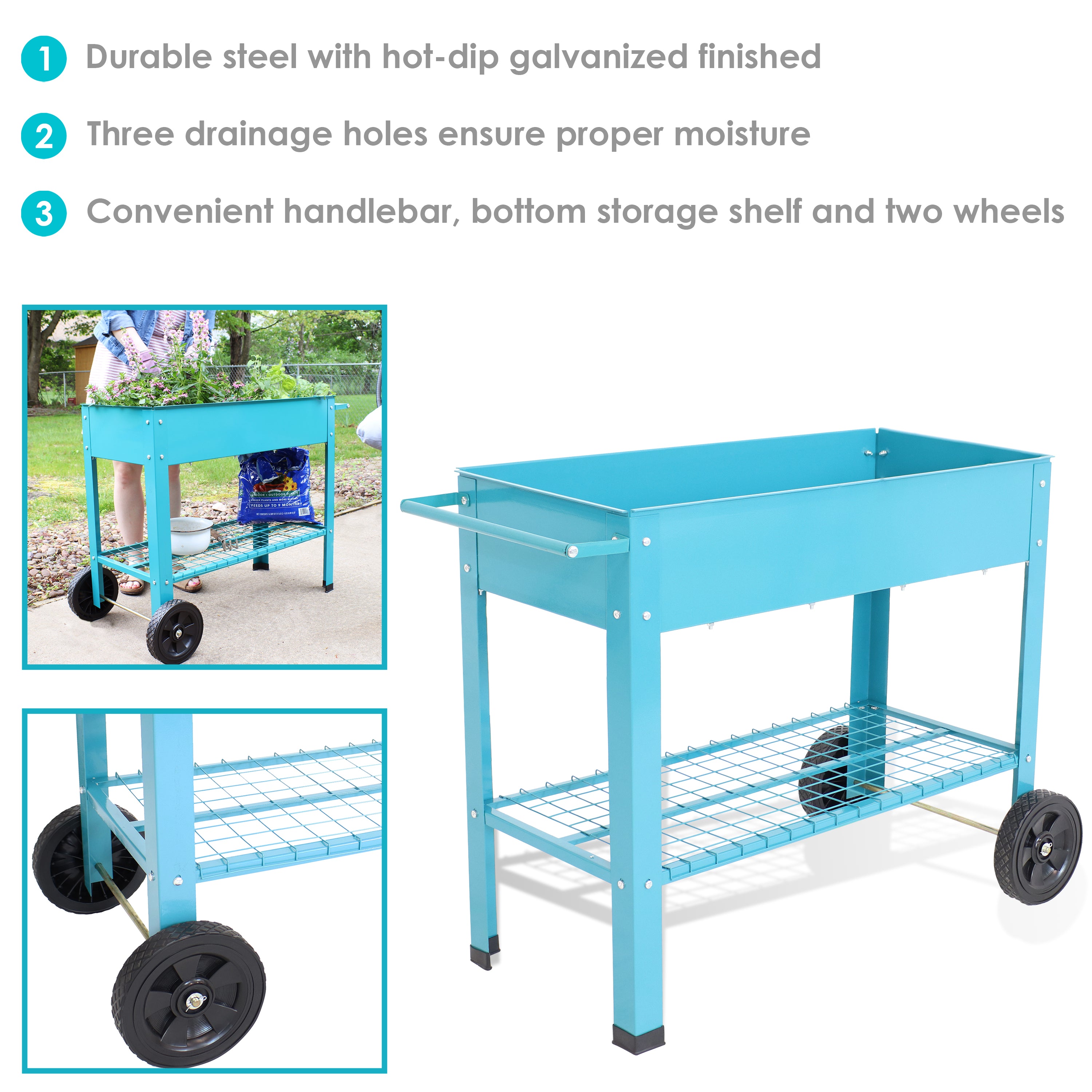 Galvanized Steel Mobile Raised Garden Bed Cart - Portable Planter Box with Wheels for Vegetables, Herbs & Flowers - Perfect for Patio, Deck & Backyard Gardening