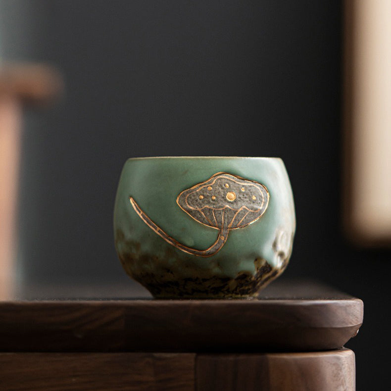 Premium Handcrafted Kiln-Fired Lotus Kung Fu Tea Cup Set of 4 - Traditional Chinese Ceramic Teacups for Gongfu Tea Ceremony, Home Decor & Gift Giving