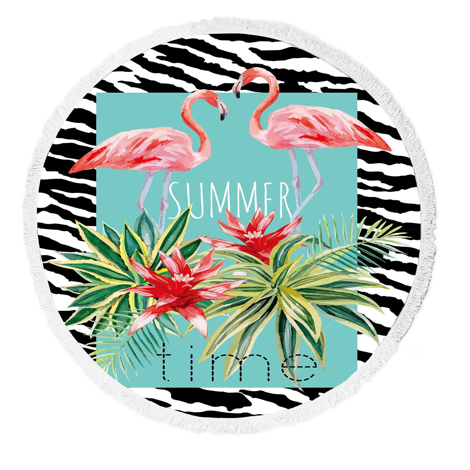 ECZJNT Pink Flamingo Beach Towel - Tropical Palm Leaves & Zebra Print Design, Soft Quick-Dry Sand-Free Beach Blanket for Pool, Yoga, Picnic, Travel | 60
