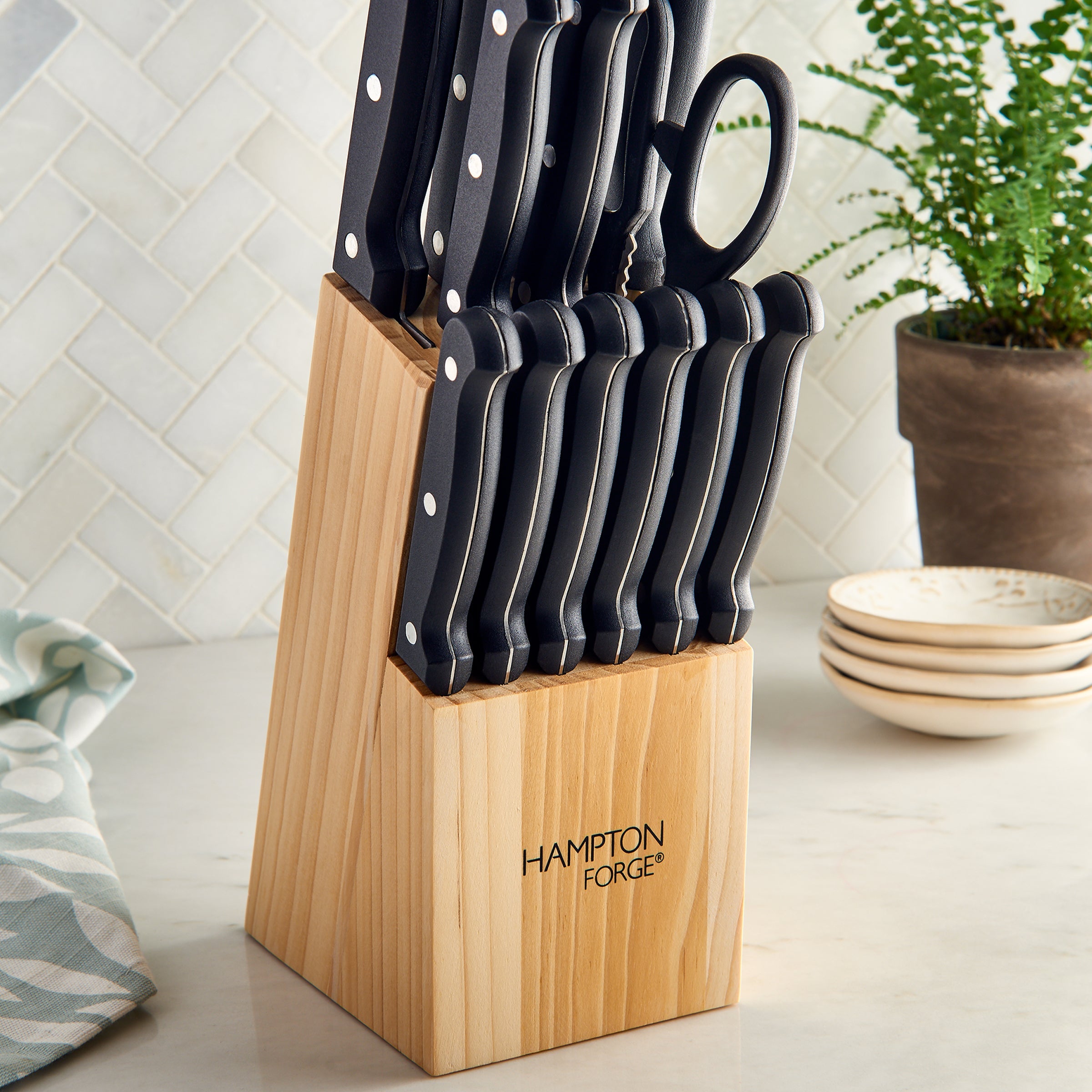Brighton 14-Piece Stainless Steel Knife Block Set - Premium Kitchen Cutlery for Cooking, Slicing & Dicing - Perfect for Home Chefs & Gourmet Cooking