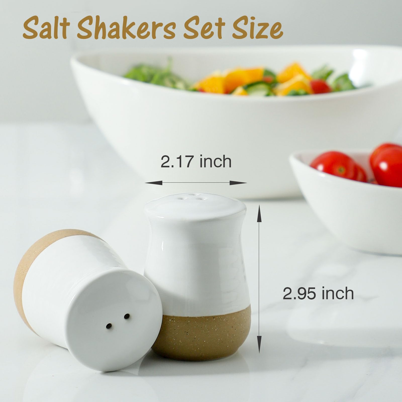 Premium Ceramic Salt and Pepper Shakers Set - Farmhouse Style White Kitchen Spice Shakers with Refillable Lids - Perfect for Dining Table, Kitchen Counter, and Farmhouse Home Decor