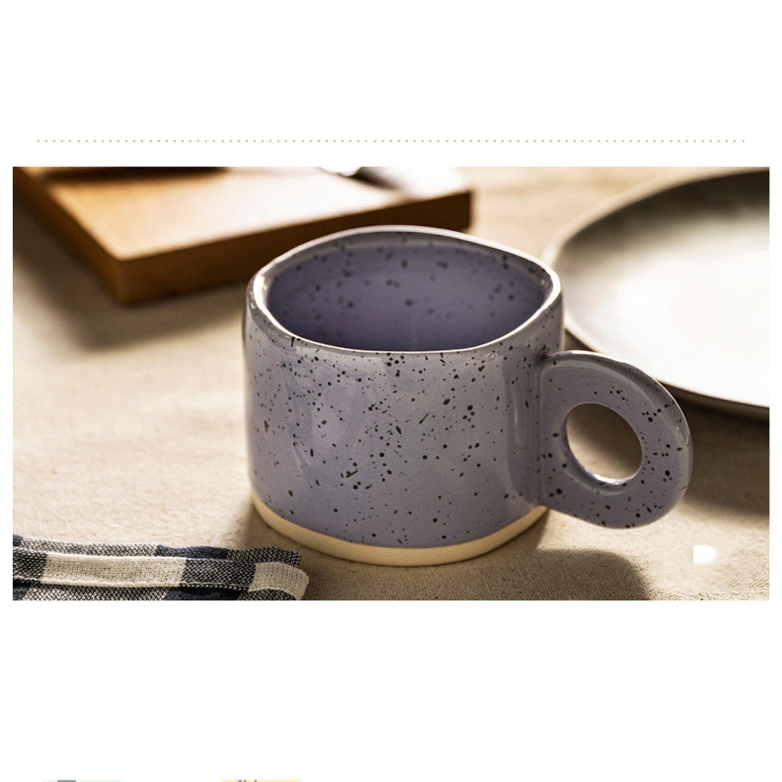 Premium Ceramic Coffee Mug with Ring Handle - 10.1oz (300ml) Insulated Tea & Coffee Cup for Home, Office - Green & Purple Breakfast Mug for Hot/Cold Drinks - Perfect for Morning Coffee, Afternoon Tea or Office Use