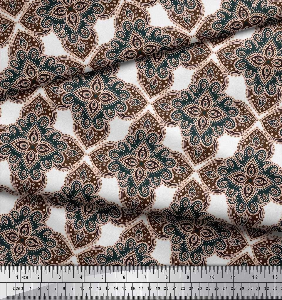 Soimoi Moss Georgette Brown Fabric by The Yard - 42 Inch Wide Floral Ethnic Print Material for Dresses, Scarves & DIY Crafts - Delicate Whimsical Patterns for Apparel Design & Home Decor Projects