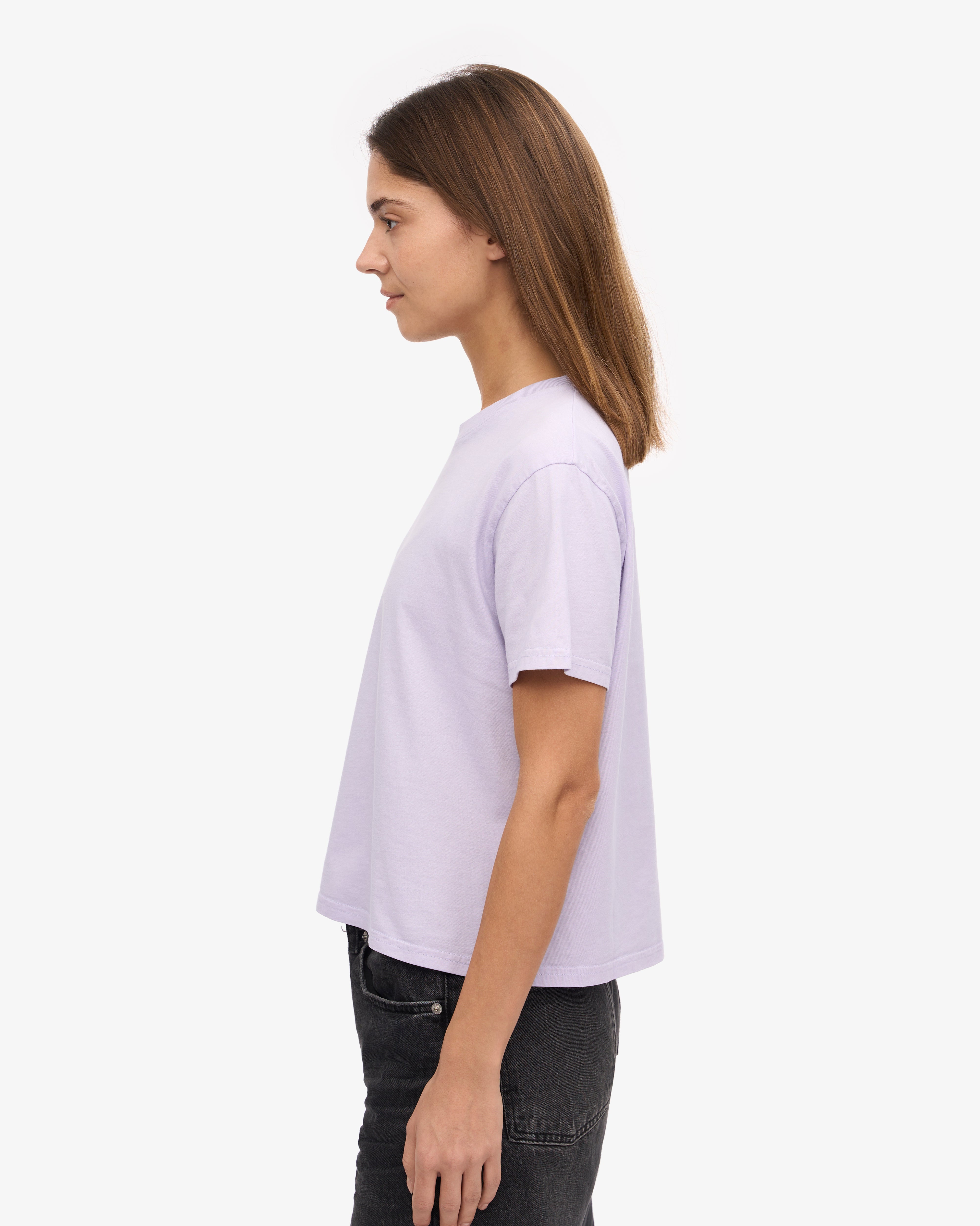 Organic Boxy Crop Tee - Soft Lavender | Women's Casual Short Sleeve T-Shirt | Perfect for Yoga, Beach & Everyday Wear