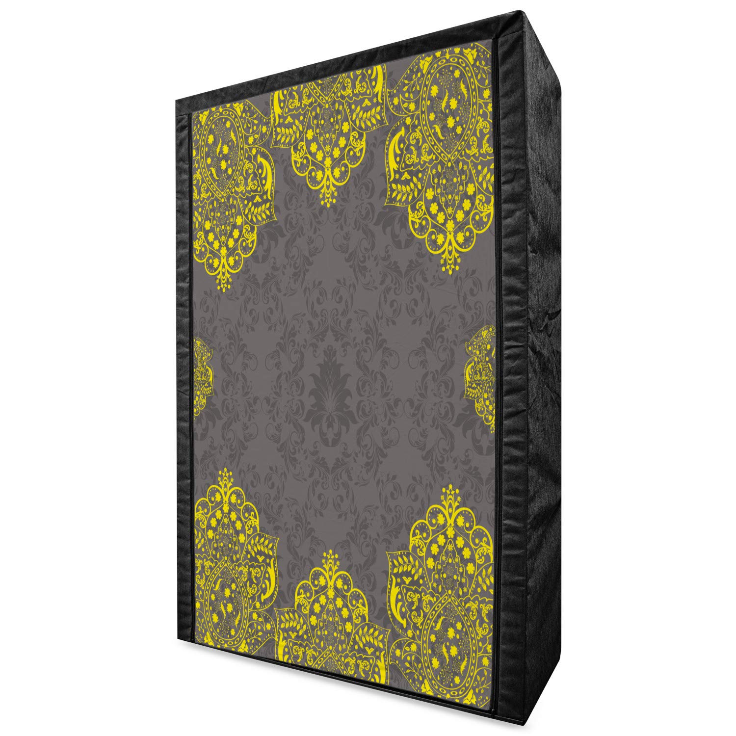 Ambesonne Grey Yellow Portable Wardrobe - Victorian Style Floral Storage Closet for Bedroom & Dorm