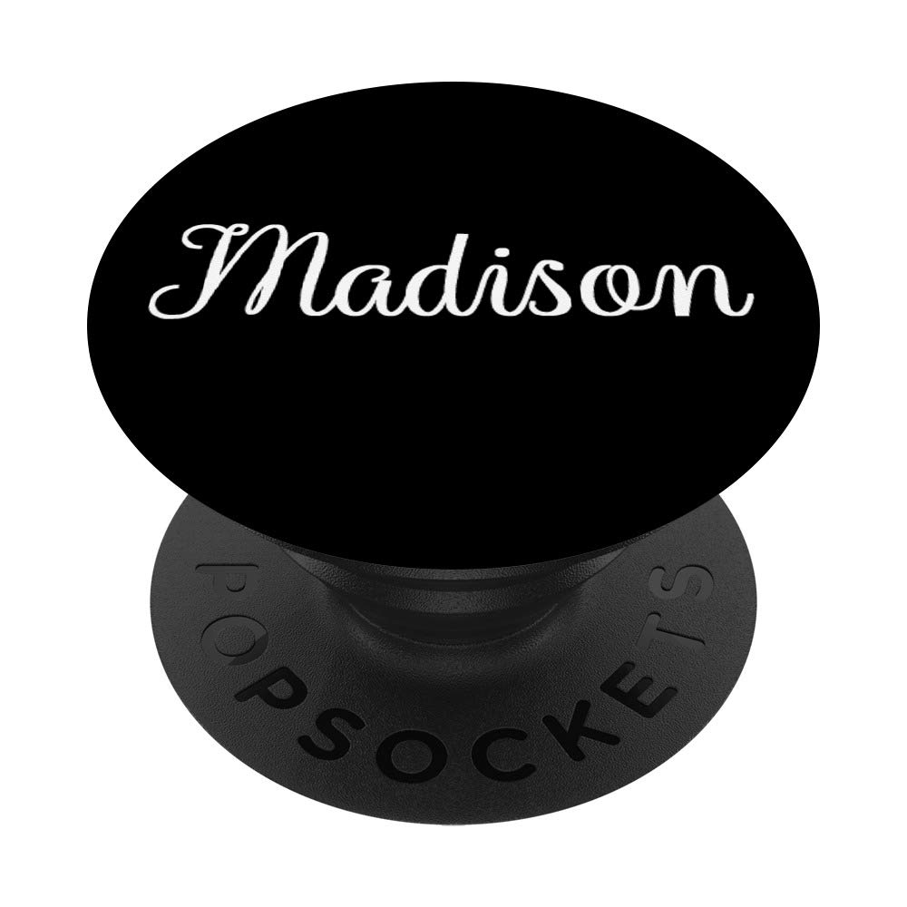 Madison Name PopSockets Grip & Stand for Phone & Tablet - Black Phone Holder for Girls & Women | Perfect for School, Work & Travel