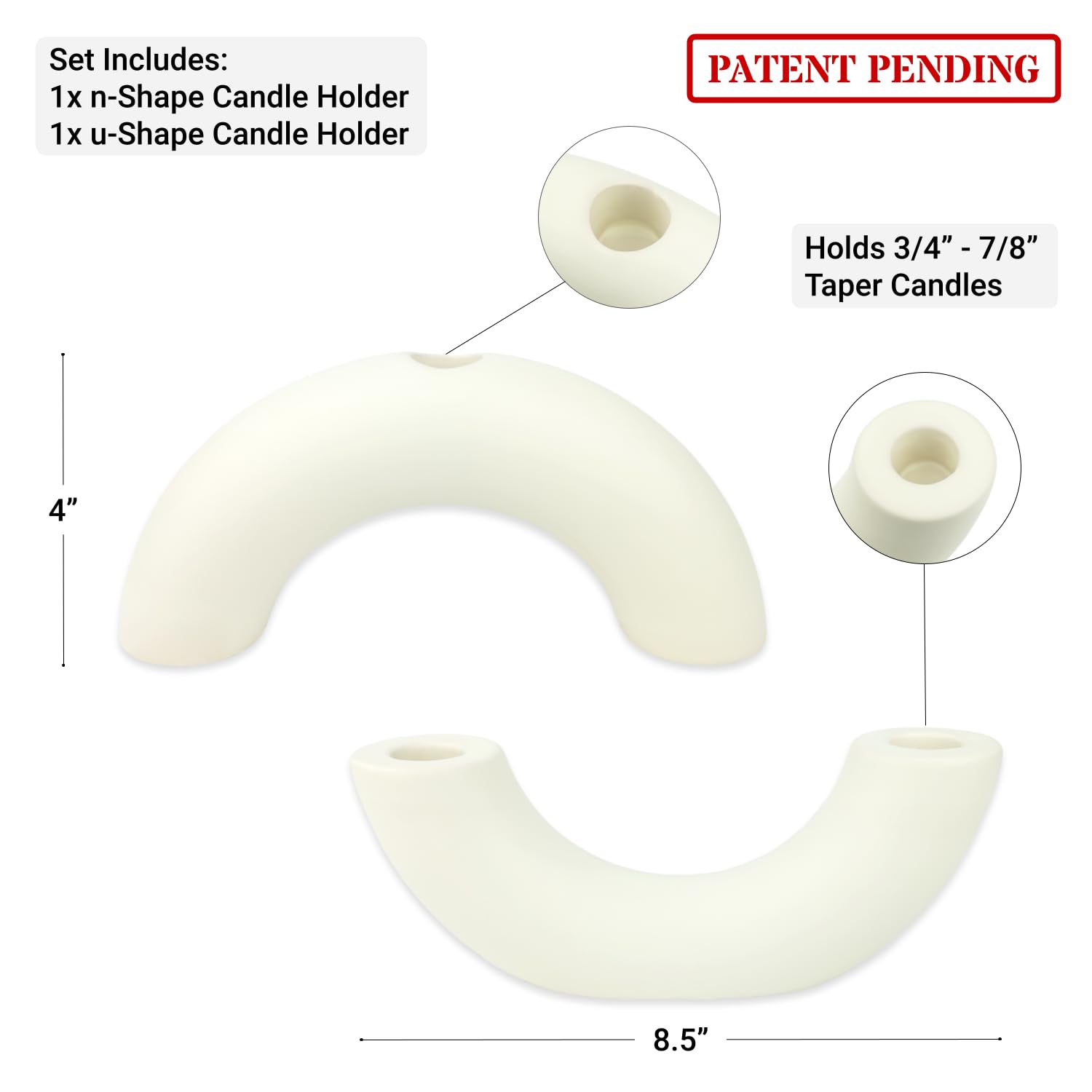 Ceramic Candle Holder Set for 3 Tapers - Modern Minimalist Home Decor for Dining & Living Room
