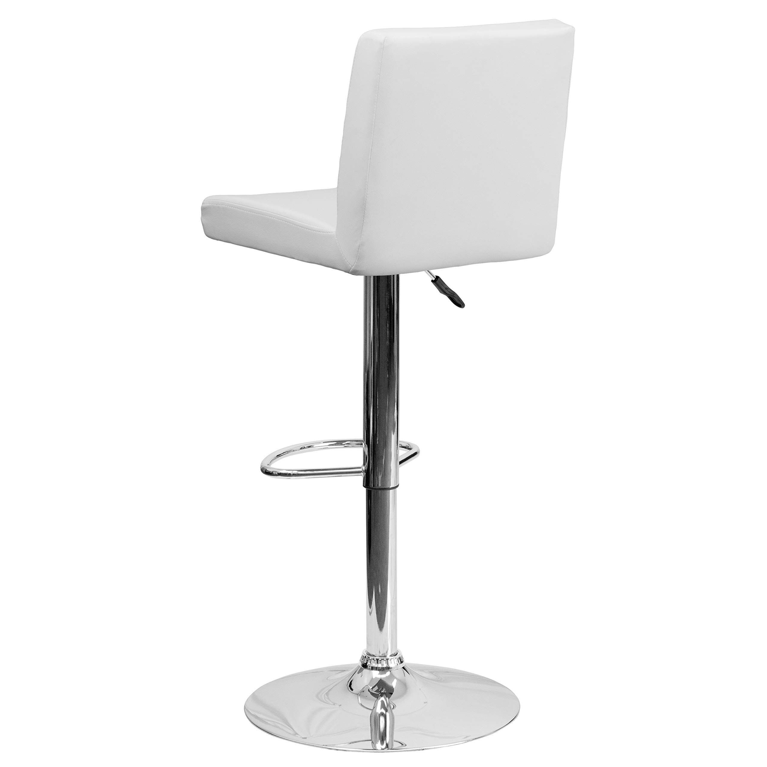 2 Pack White Vinyl Adjustable Height Bar Stools with Panel Back & Chrome Base - Perfect for Kitchen Island, Breakfast Nook & Home Bar Seating