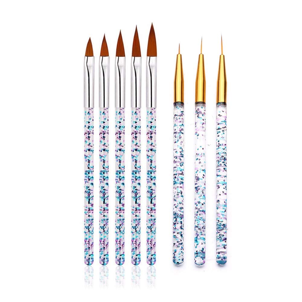 FULINJOY 8 Pcs Professional Nail Art Brushes Set - Acrylic UV Gel Nail Liner, Glitter Drawing & Painting Brushes with Crystal Handle for Nail Design, Manicure & Pedicure - Perfect for Salon, Home Use & DIY Nail Art