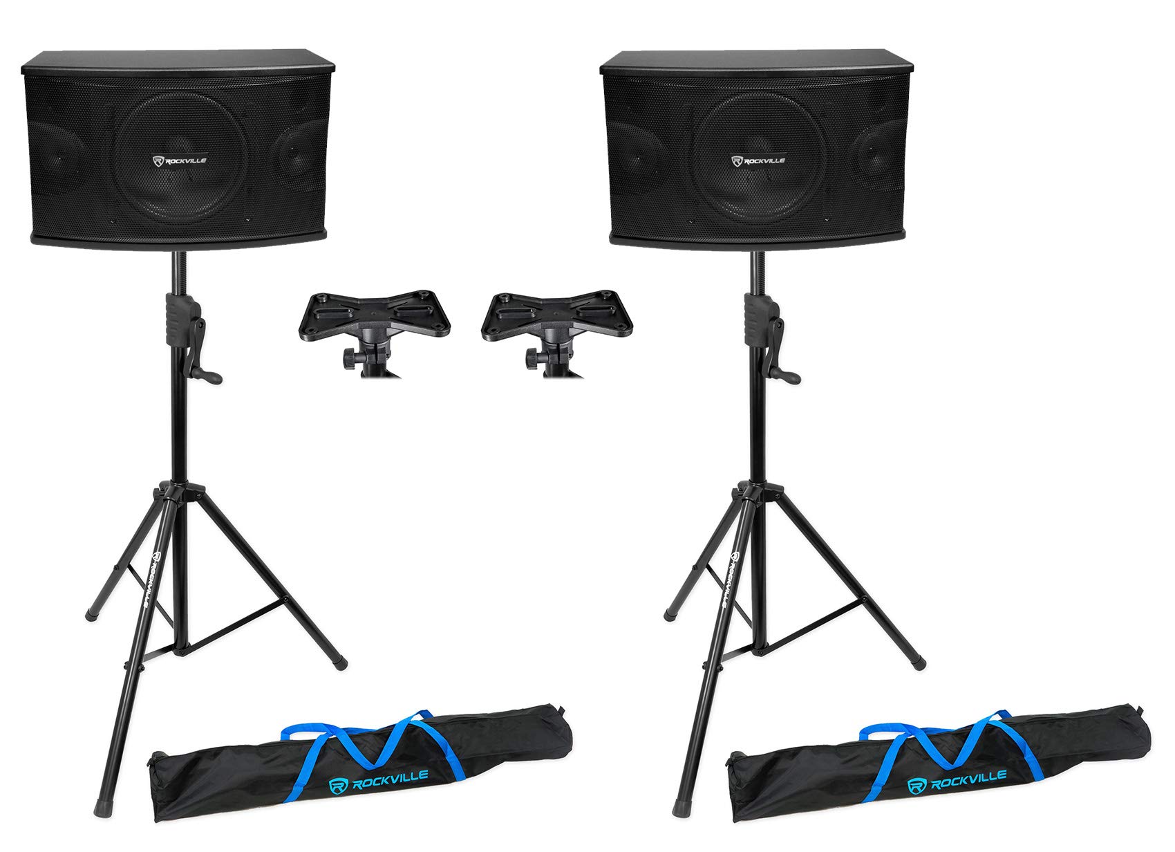 Rockville KPS10 10-Inch 3-Way 1200W Professional Karaoke Speaker System with Adjustable Speaker Stands - Perfect for Home Parties, Live Performances, and Outdoor Events