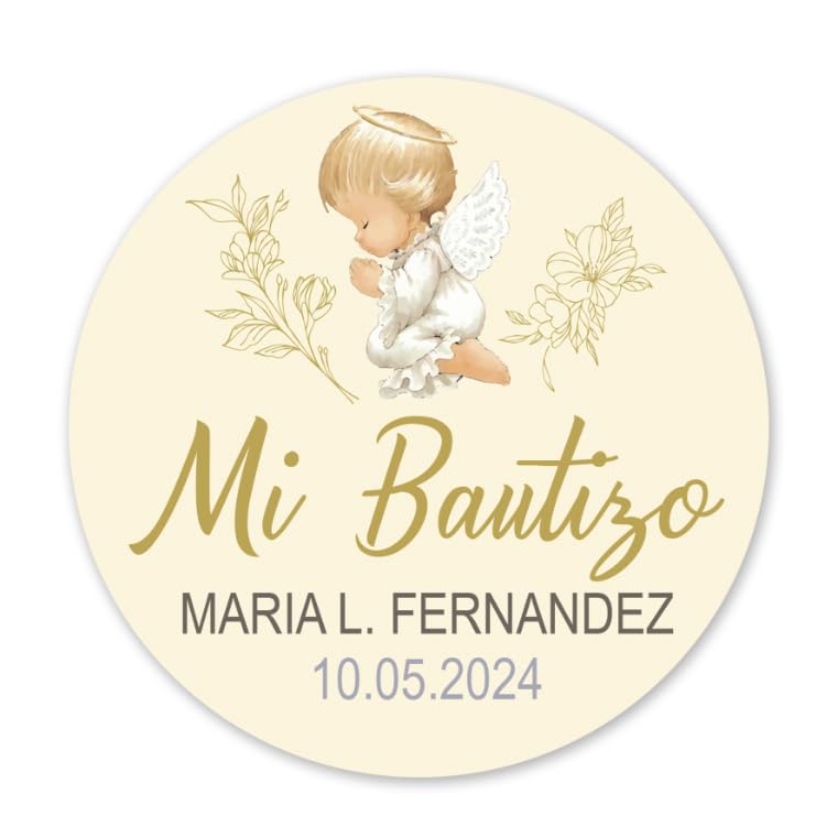 Baptism Stickers 40ct - Customized Spanish Favors for Christening Celebrations