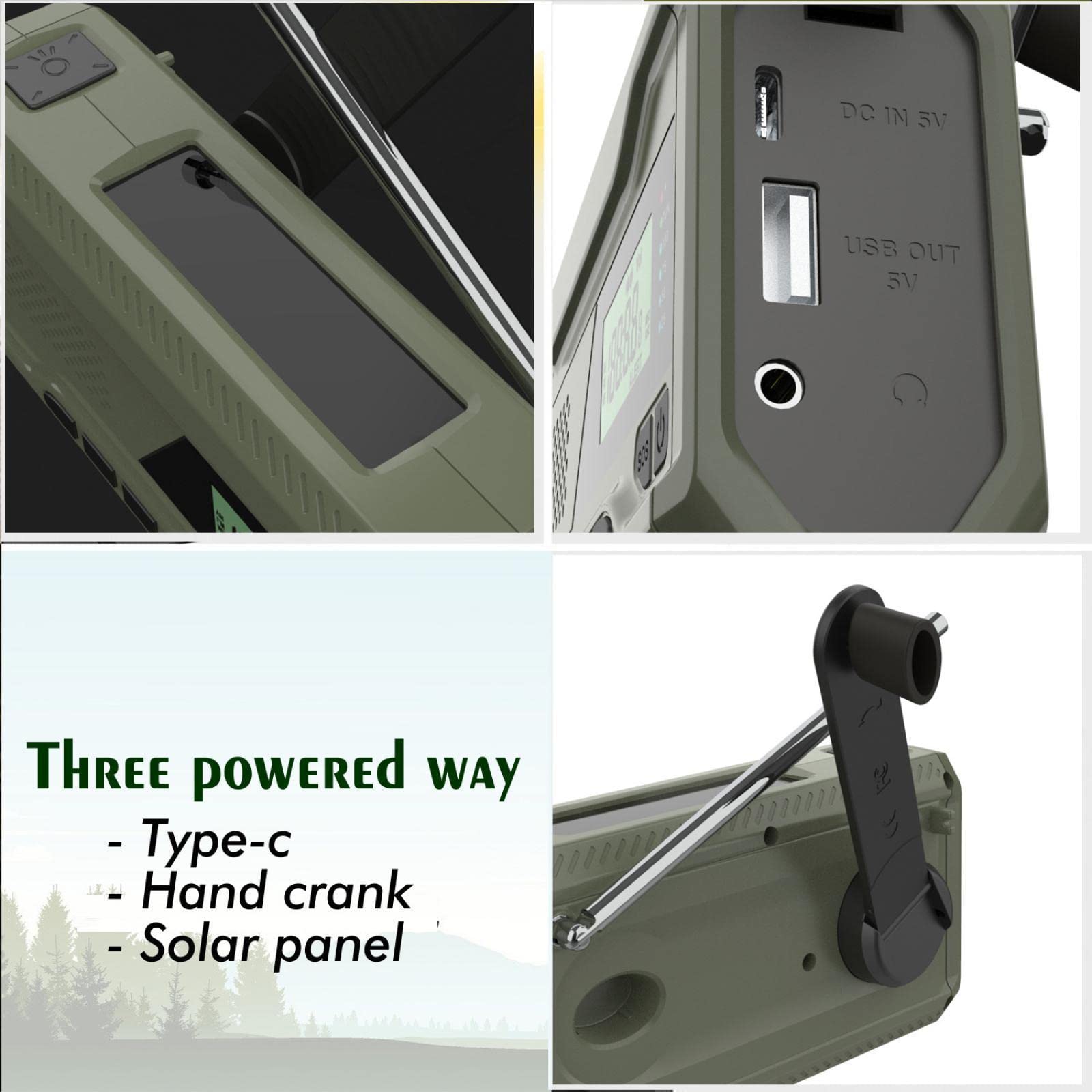 Portable Digital AM/FM/DAB Emergency Radio with Solar Power, Hand Crank & USB Rechargeable - Weather Alert, Flashlight & Headphone Jack - Perfect for Outdoor Camping, Hiking & Emergency Preparedness (Green)