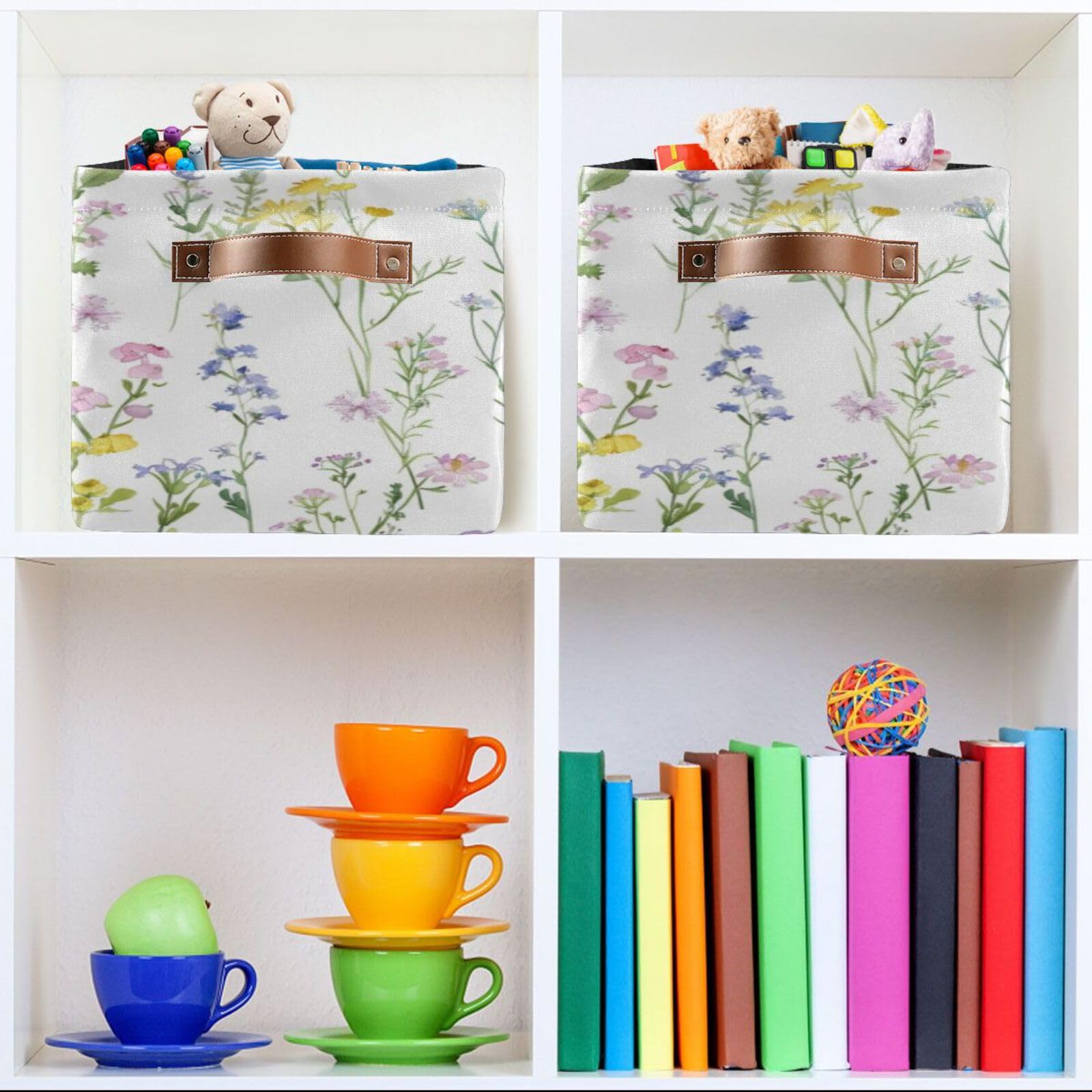 Large Fabric Storage Bins with Handles - Collapsible Closet Organizer Baskets for Shelves, Clothes, Toys & Home Organization | Decorative Floral Storage Solutions for Bedroom, Nursery & Living Room