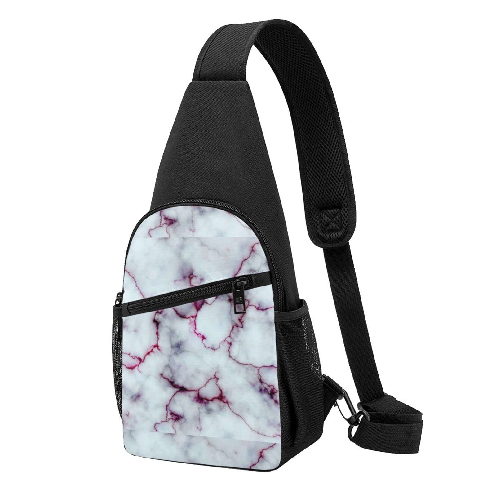 Purple Marble Texture Crossbody Sling Bag - Unisex Chest Shoulder Bag for Hiking, Travel & Outdoor Activities | Water-Resistant & Lightweight