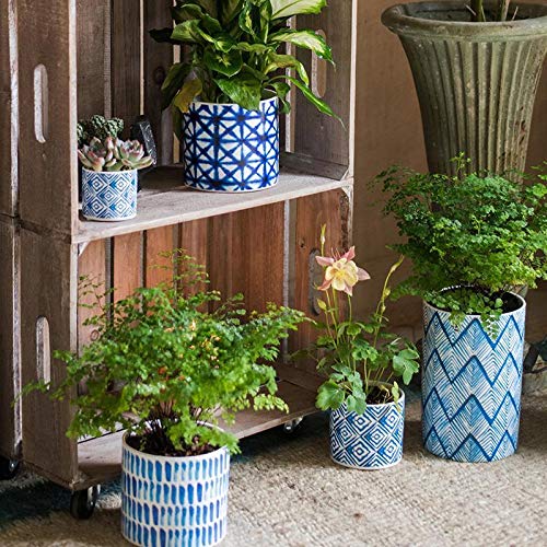 RusticReach Blue Print Ceramic Vase Planter - Handcrafted Farmhouse Decor with Various Patterns - Perfect for Home, Office & Wedding Centerpieces