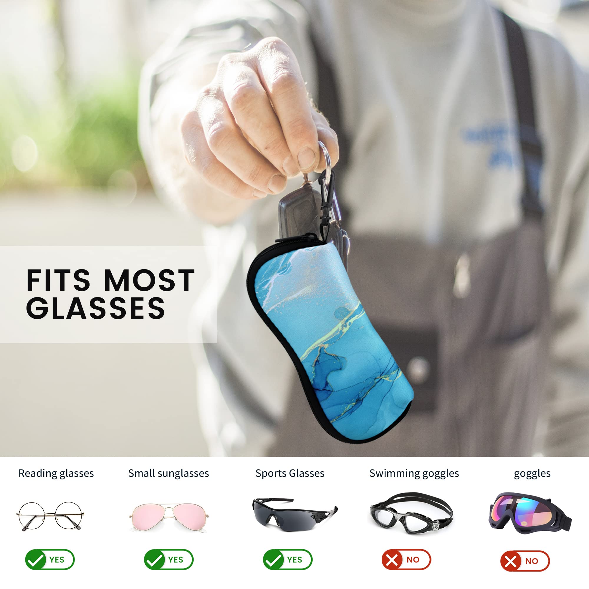 molshine 2 Pack Soft Neoprene Sunglasses Case with Zipper - Portable Eyeglasses Pouch with Hook for Men & Women - Perfect for Travel, Beach, and Everyday Use