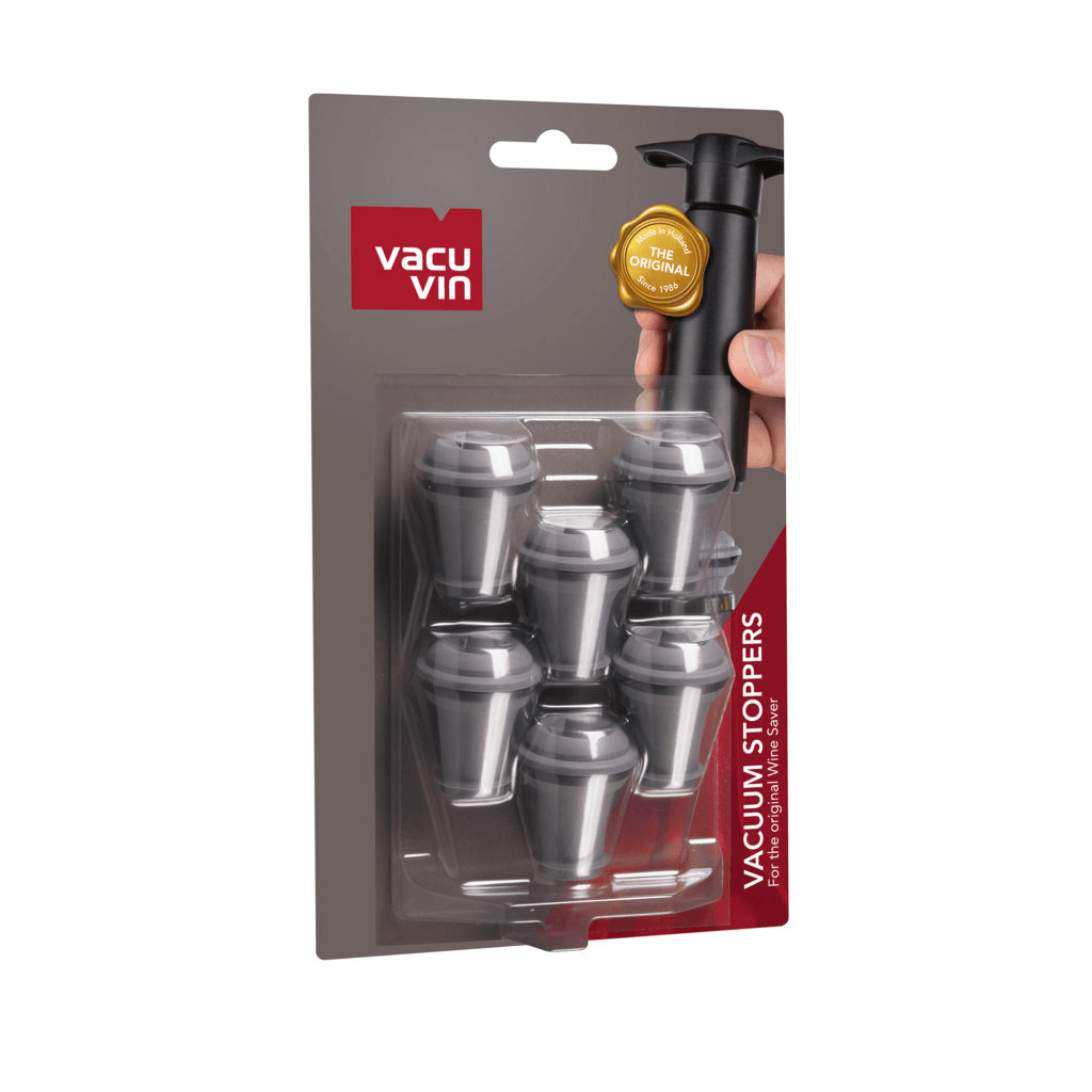 Premium Vacuum Wine Stoppers Set of 6 - Grey Airtight Wine Bottle Sealers for Red, White & Sparkling Wines - Perfect for Home Bars, Parties & Wine Preservation