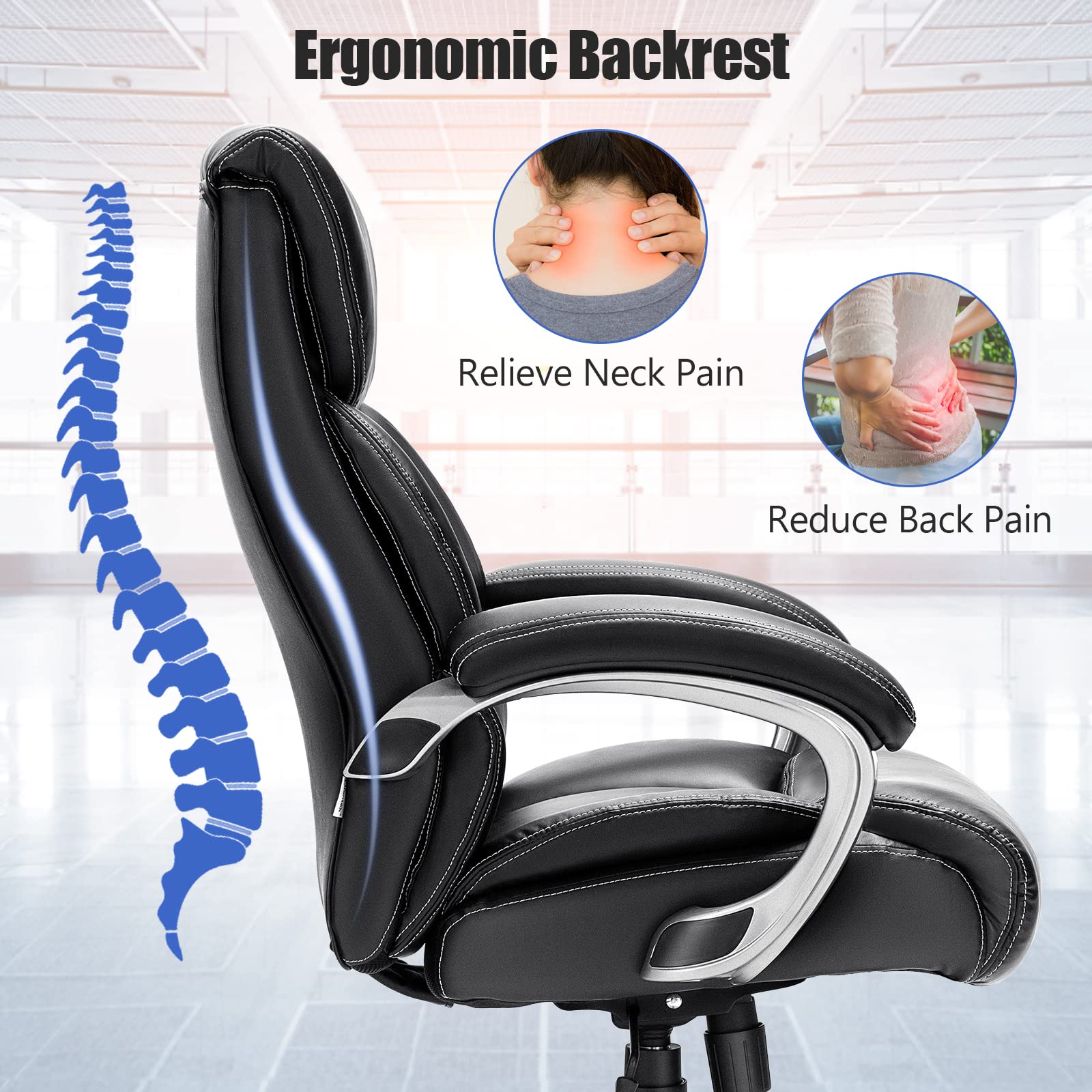 **POWERSTONE Big and Tall Office Chair 400lbs - Ergonomic PU Leather Executive Chair with Adjustable Height, Lumbar Support & Swivel Wheels - Heavy Duty Computer Desk Chair for Home & Office, Black**    *(Perfect for Long Work Hours, Gaming, or Conference Rooms – Supports Up to 400lbs for Maximum Comfort & Durability)*