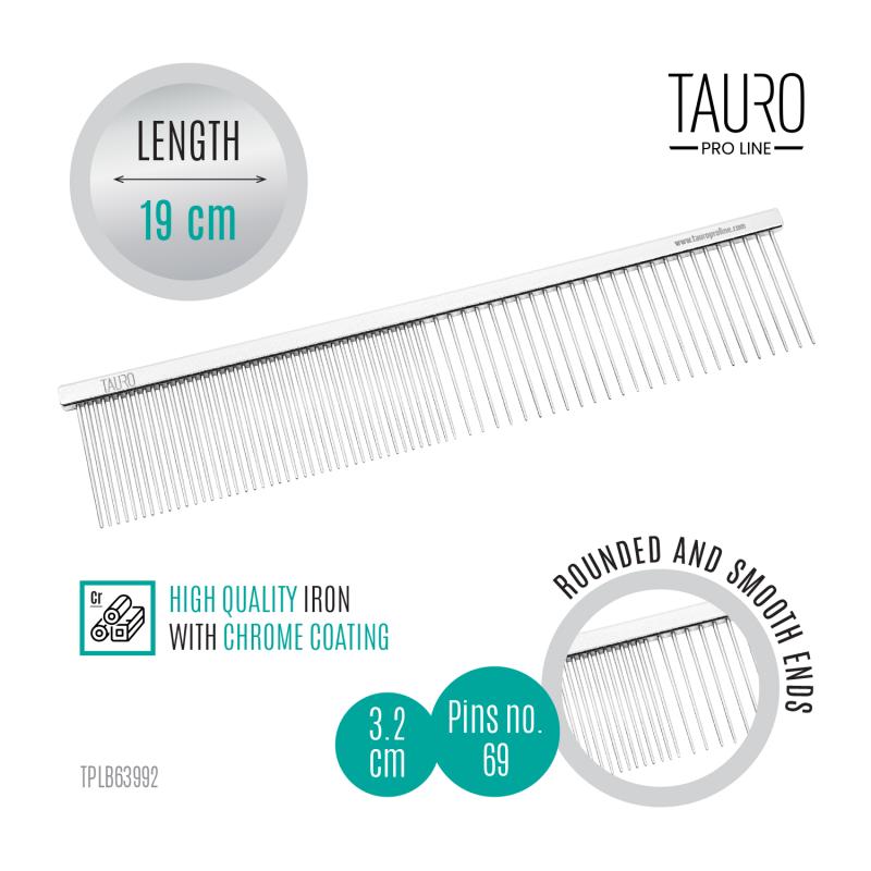 Tauro Pro Line Metal Comb for Men - Professional Styling Comb for Barber & Salon Use - Perfect for Hair Styling, Grooming & Detangling