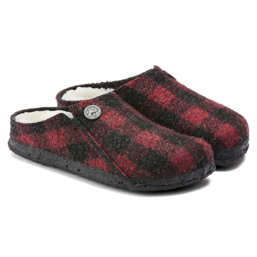 Birkenstock Kids Zermatt Shearling Slippers - Plaid Red, Warm & Cozy Indoor/Outdoor House Shoes for Boys & Girls - Perfect for Winter, Home, School & Travel