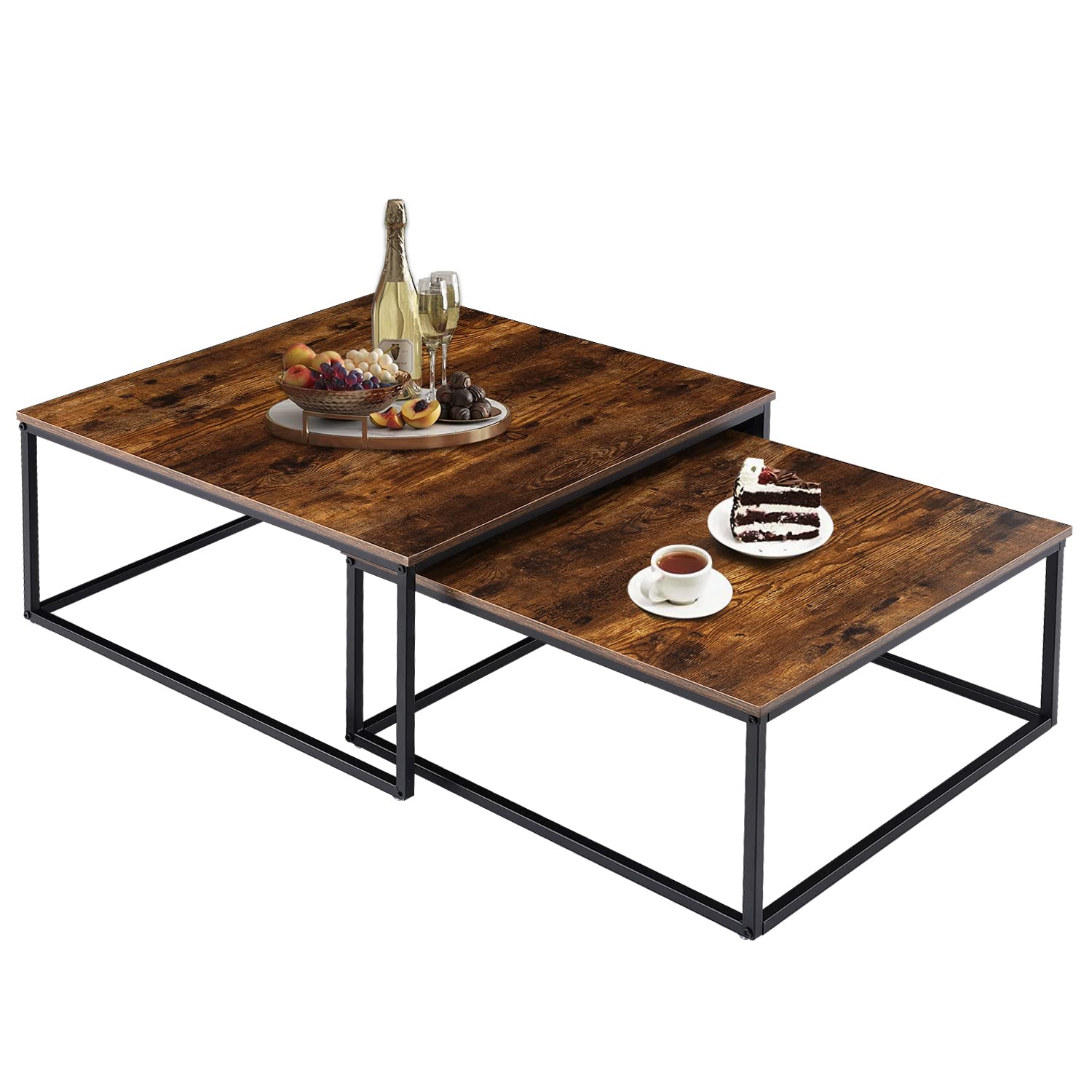 Modern Nesting Coffee Table Set - Rectangular Living Room Tables with Storage, Stylish & Space-Saving Furniture for Small Spaces | Perfect for Apartments, Condos and Cozy Home Decor
