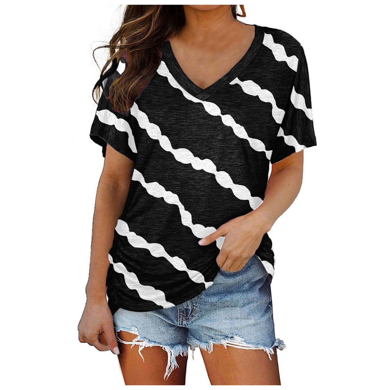 Women's Casual Summer V-Neck T-Shirt - Loose Fit Trendy Tunic Blouse with Short Sleeves | Perfect for Everyday Wear, Beach Outings & Summer Vacation