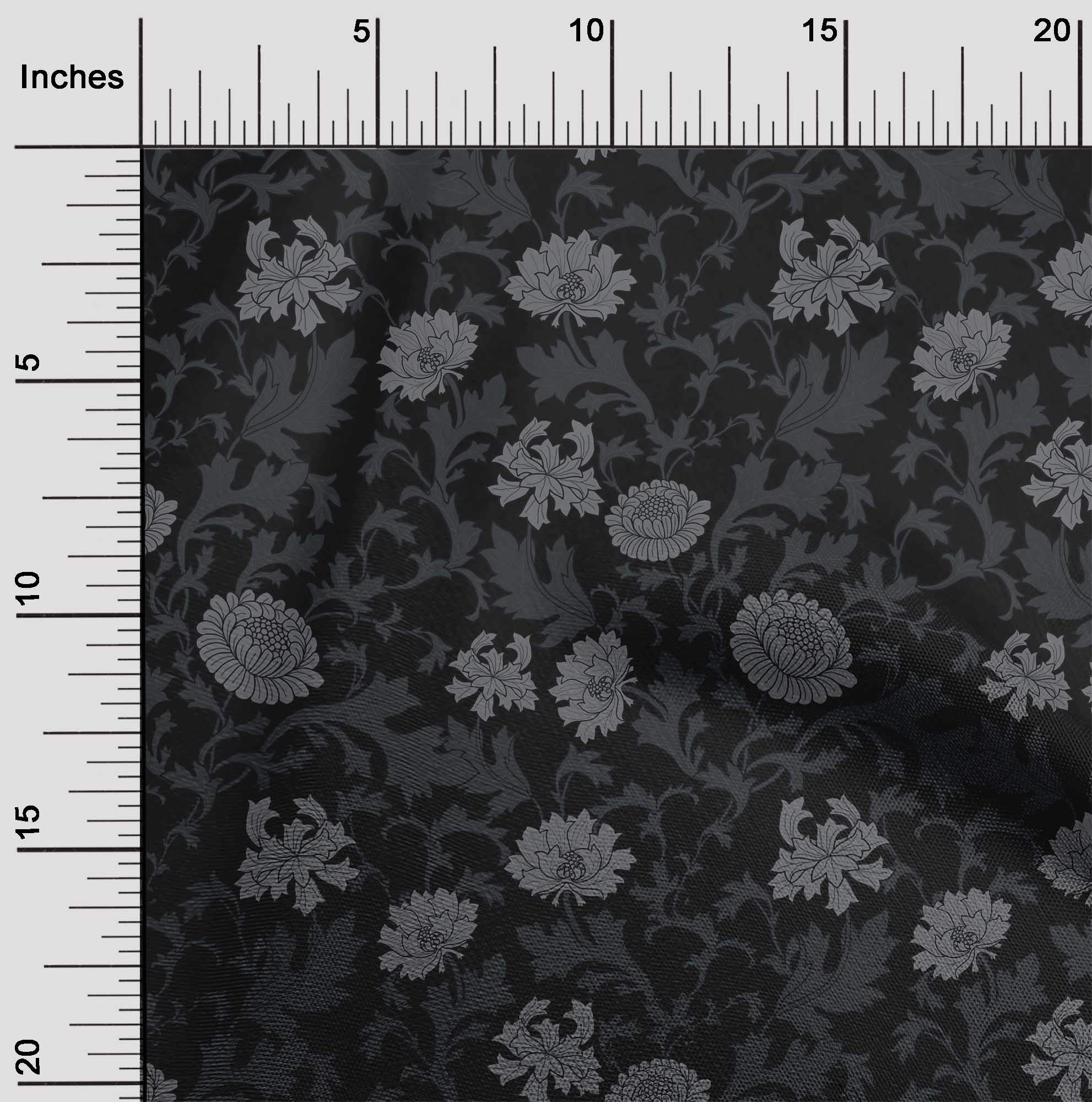 Premium Cotton Cambric Fabric - Black Leaves & Floral Artistic Print Dress Material (56