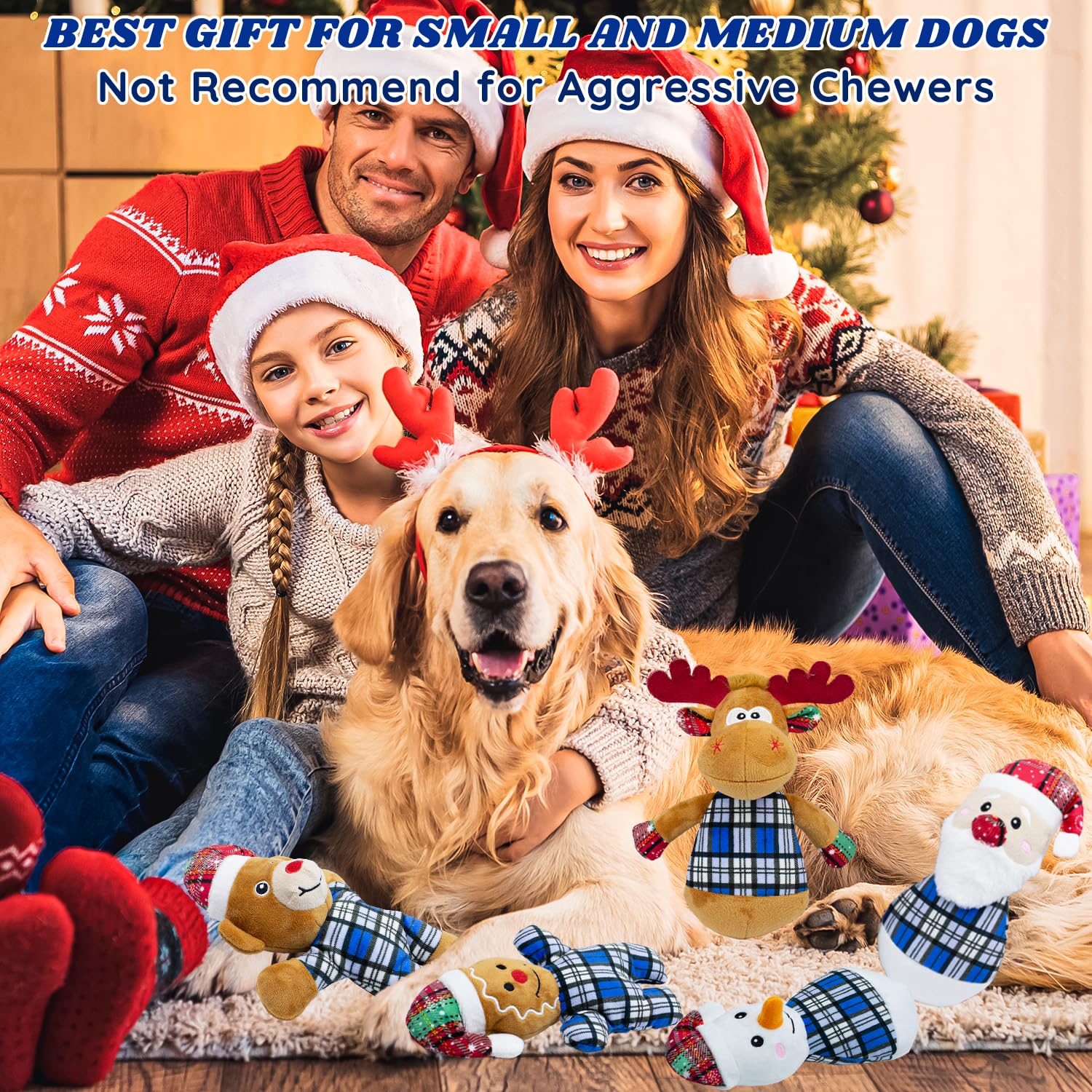 Christmas Dog Toys - 5 PCS Plush Squeaky Toys for Small & Medium Dogs - Interactive Stuffed Puppy Chew Toys - Funny Cute Holiday Gifts for Puppies - Perfect for Playtime, Training & Christmas Stocking Stuffers
